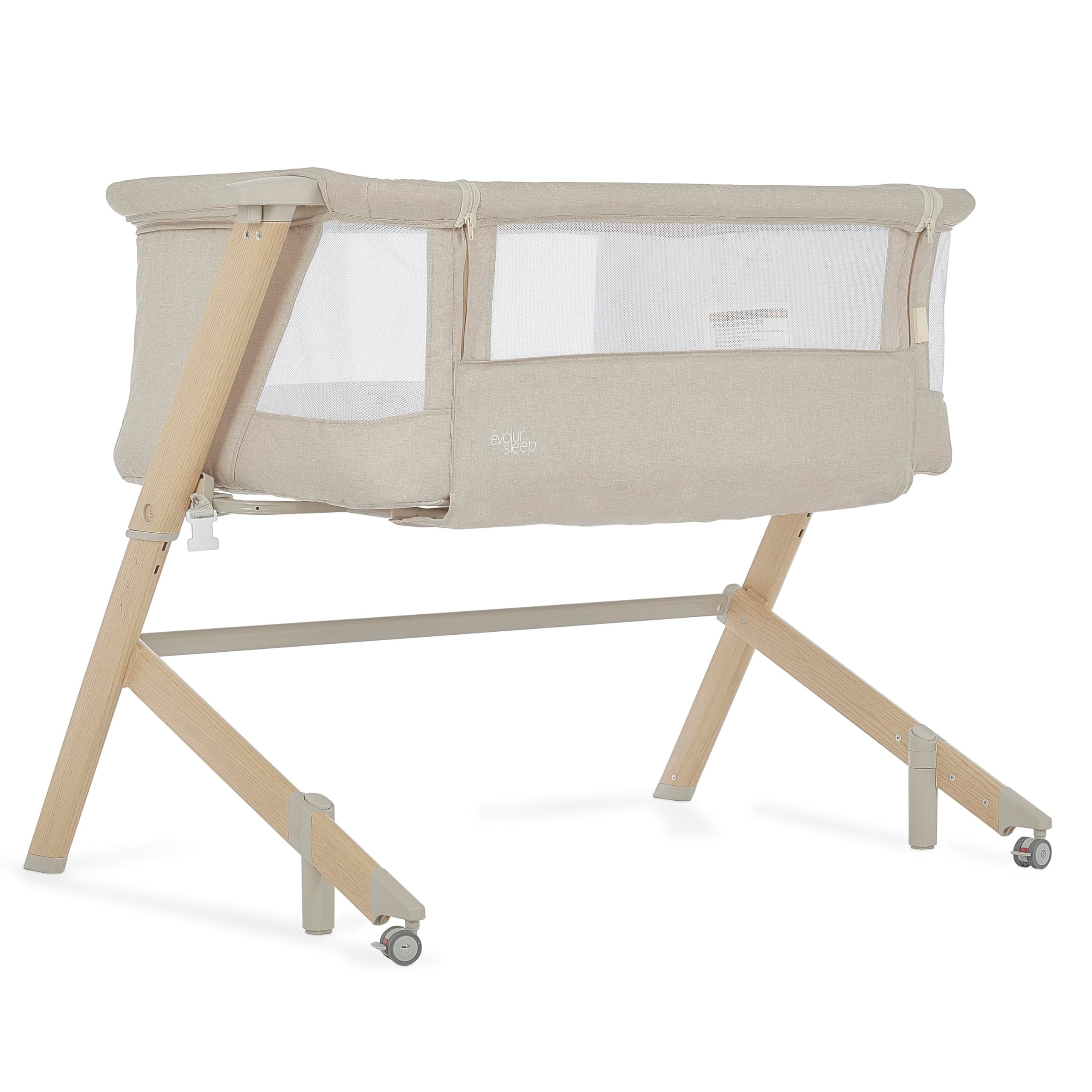 Stellar Bassinet and Bedside Sleeper, Adjustable Heights, Breathable Mesh Sides, Plush Mattress Pad, Wheels with Safety Locks & Tool-Free Assembly, Compact Fold & Travel Bag - Beige