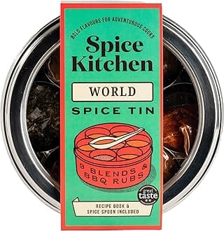 Spice Kitchen World Spice Blends & BBQ Rubs Premium Spice Collection, Spice Storage Tin with 9 Spices, the chef's companion for cooking a variety of world dishes and cuisine