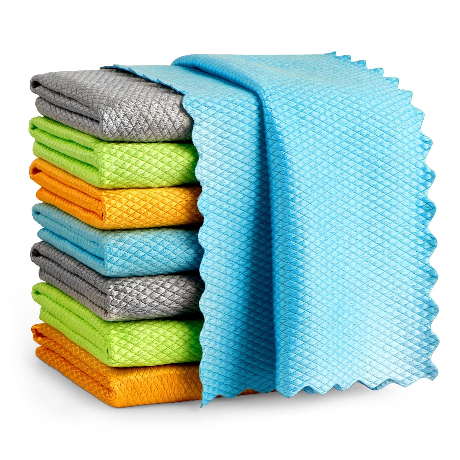 AIDEA Microfibre Cleaning Cloth 8 Pack,Multi-Purpose Fish Scale Cleaning cloth,Nanoscale Cloth Polishing Cloth,Lint Free Streak-Free Glass Window Cleaning Cloths,30x30 CM