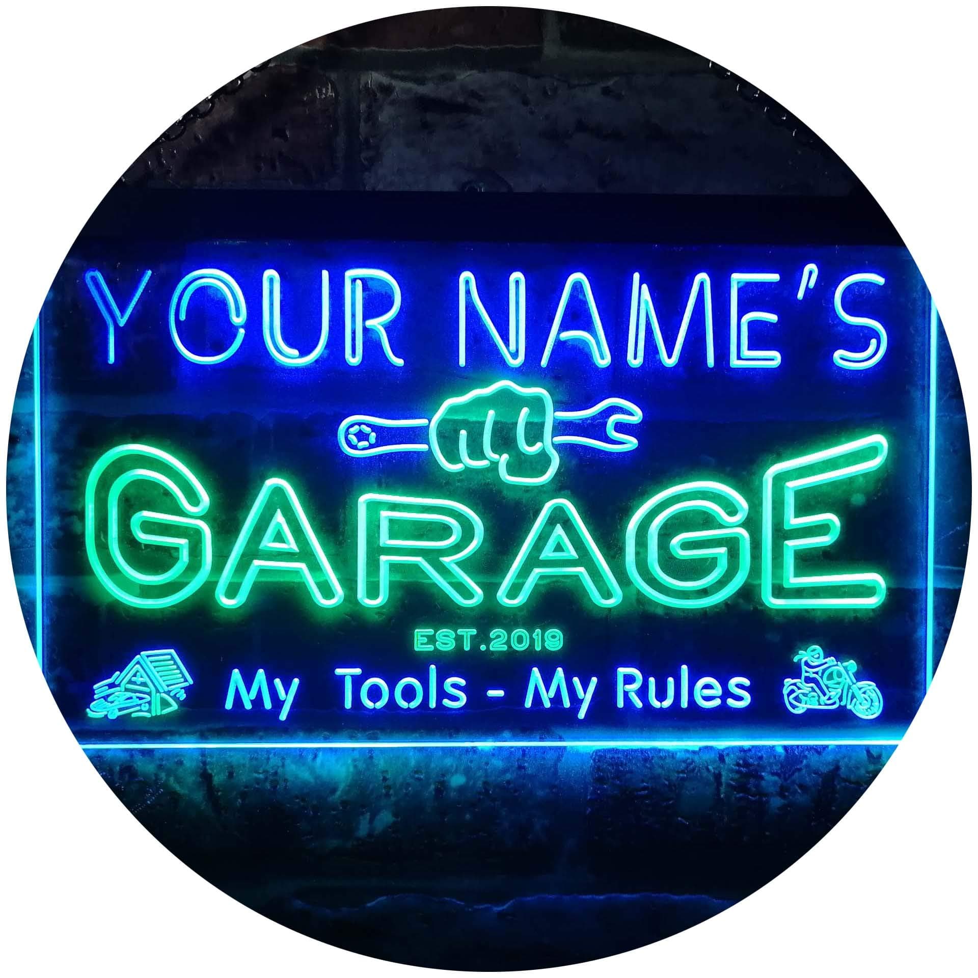 ADVPRO Personalized Your Name Est Year Theme Garage Man Cave Decor Dual Color LED Neon Sign Green & Blue 12" x 8.5" st6s32-pp1-tm-gb