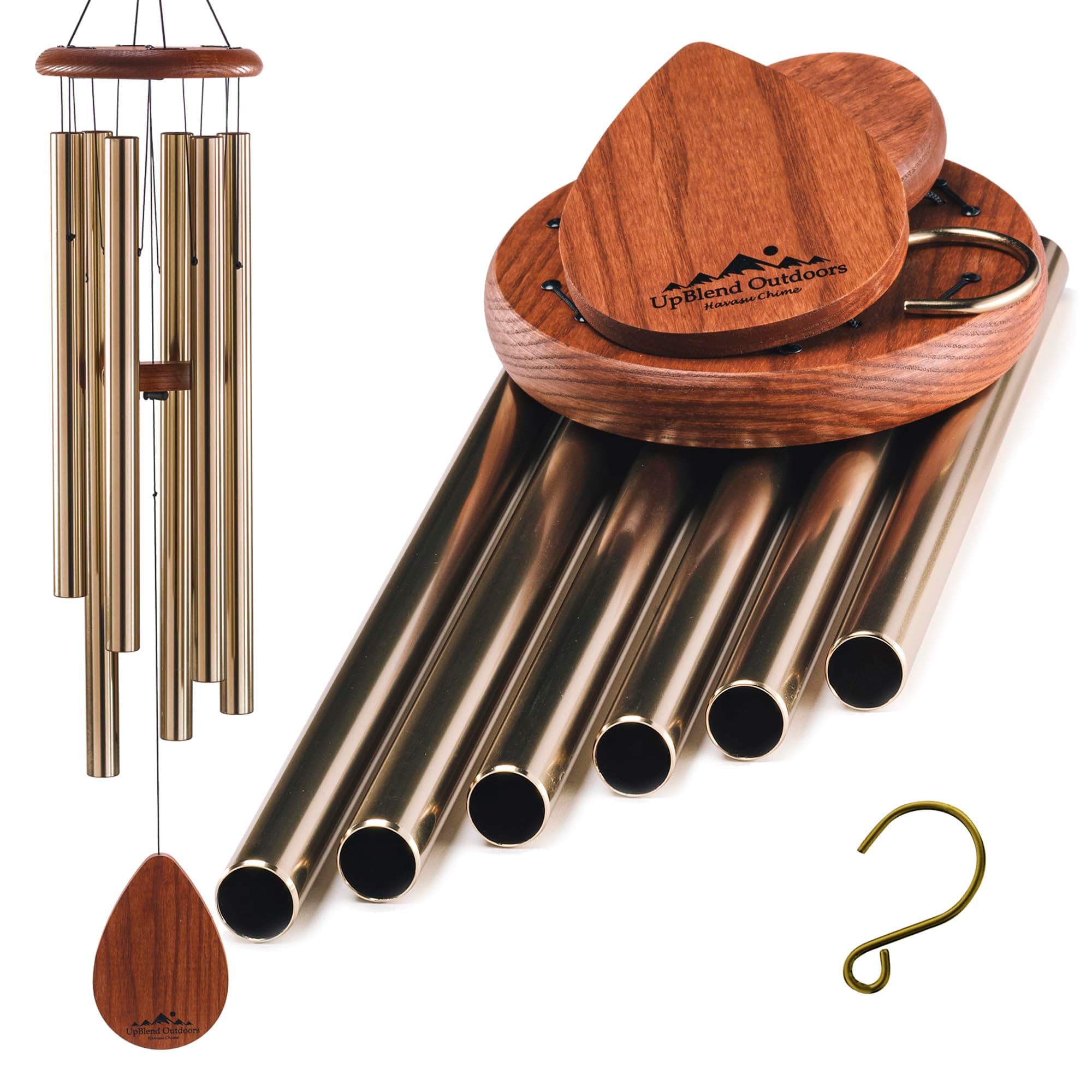 UpBlend Outdoors Wind Chimes for Outside, Gift for Mom, Deep Tone, Sympathy Gifts for Loss of Loved One, Patio Decoration, Memorial Windchimes, 38" Gold