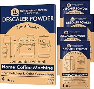 Descaling Powder Solution (4 Uses) Removes Scale and Build-Up, Automatic Coffee Pots & Makers & Espresso Machines Descaler, Compatible with Keurig Breville Nespresso Delonghi Ninja