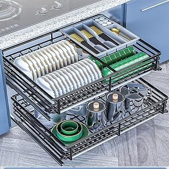 IMPREC Slide Pull Out Drawers, Double Tier Roll Out Wire Basket Drawers Kitchen Cabinet Slide Out Storage Pot And Pan For Kitchen (Color : Noir, Size : 750)