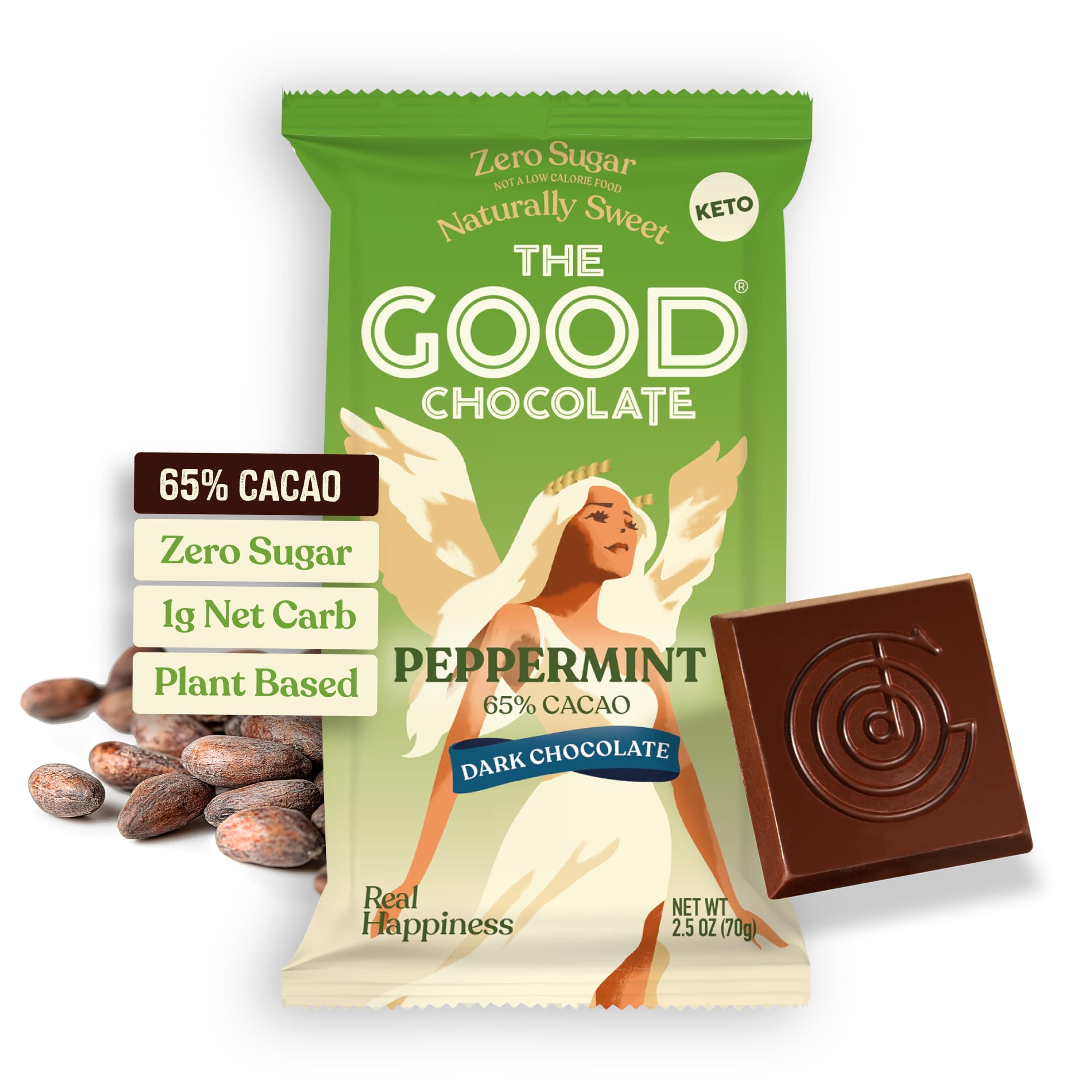 THE GOOD CHOCOLATE – Peppermint Dark Chocolate Bars with Zero Sugar & Lower Net Carbs – Keto Chocolate Bar with Lower Calories, All Natural and Non-GMO Keto Snacks, 2.5 oz (2 Bars Starter Pack)