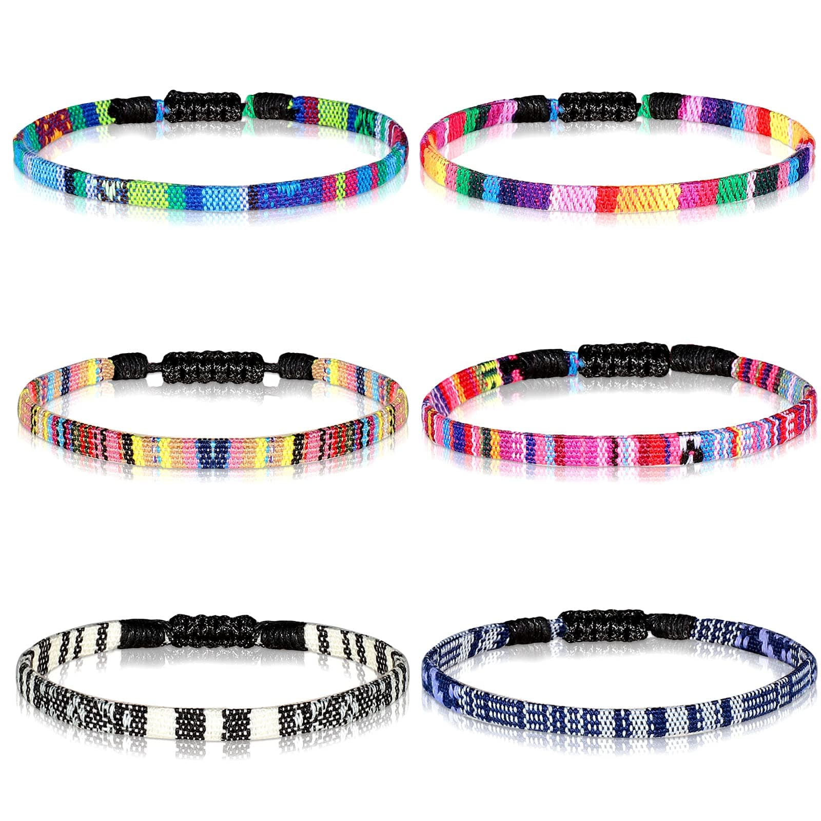 6 Pcs Boho String Bracelets Adjustable Surfer Anklets Friendship Bracelet Summer String Rope Bangle Braided Bangle Colorful Jewelry for Women Men Birthday Gift