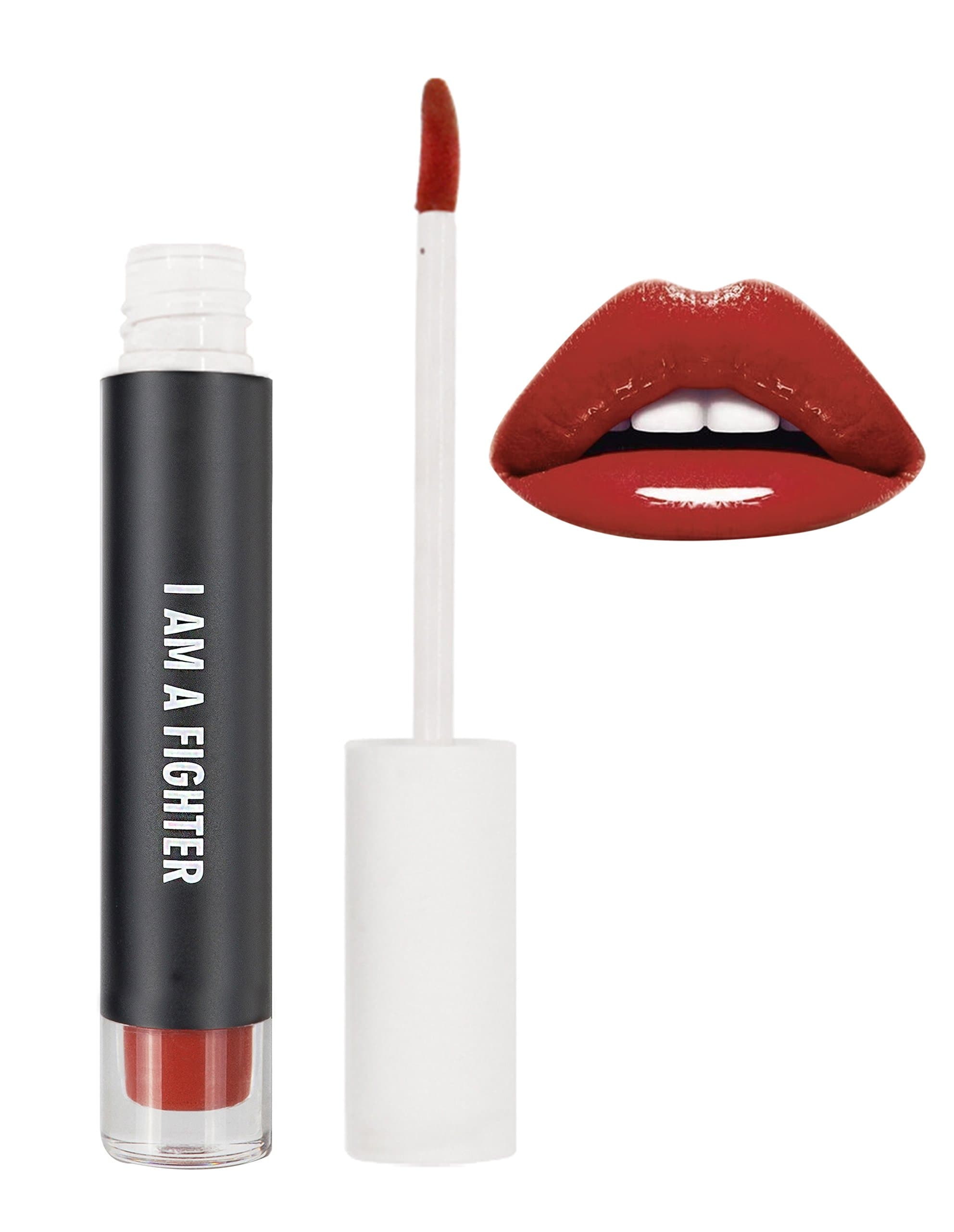 RealHer "I Am A Fighter Deep Red Lip Plumping Gloss, Shiny Finish, Fuller Lip Volume! No Pain Formula VEGAN, Cruelty Free USA