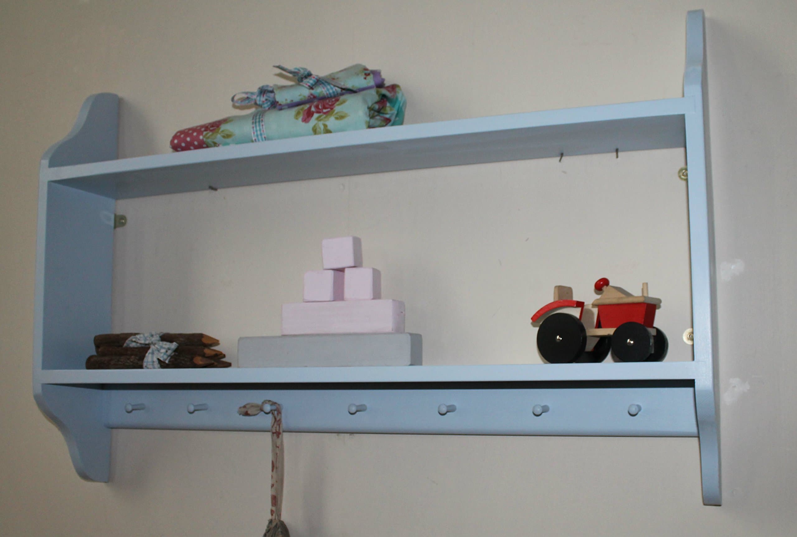 Blue Wall Display Unit Shaker Shelf With Pegs Kitchen Storage Shelving Children Room Hand Painted Wall Unit Country Farmhouse Bookshelf Living Room Shelving 3 Sizes