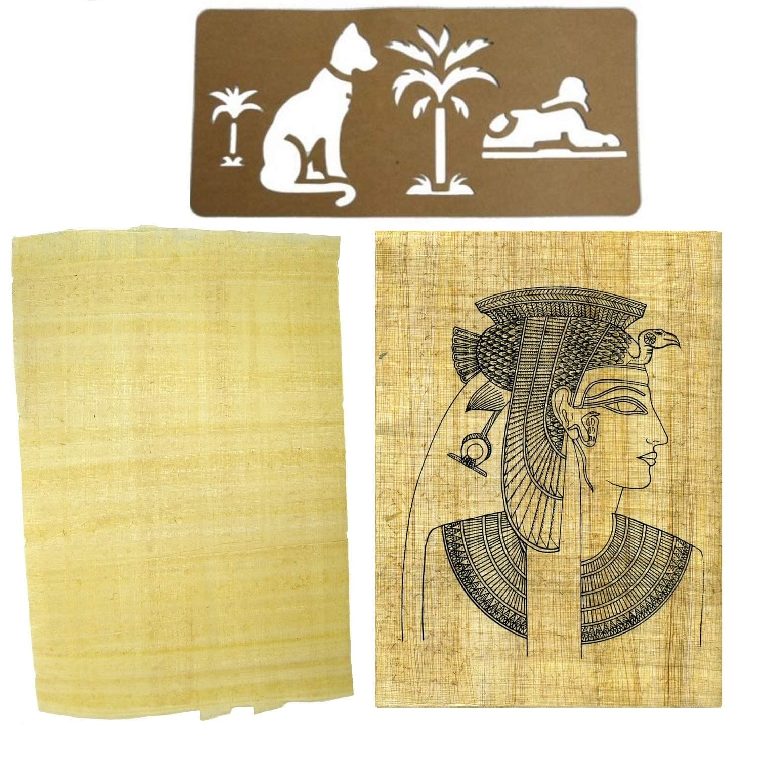 Ancient Egypt Craft Kit ~ 1 Plain & 1 Printed Papyrus Sheet and a Card Stencil ~ Creative Crafts for History Topics (Cleopatra)