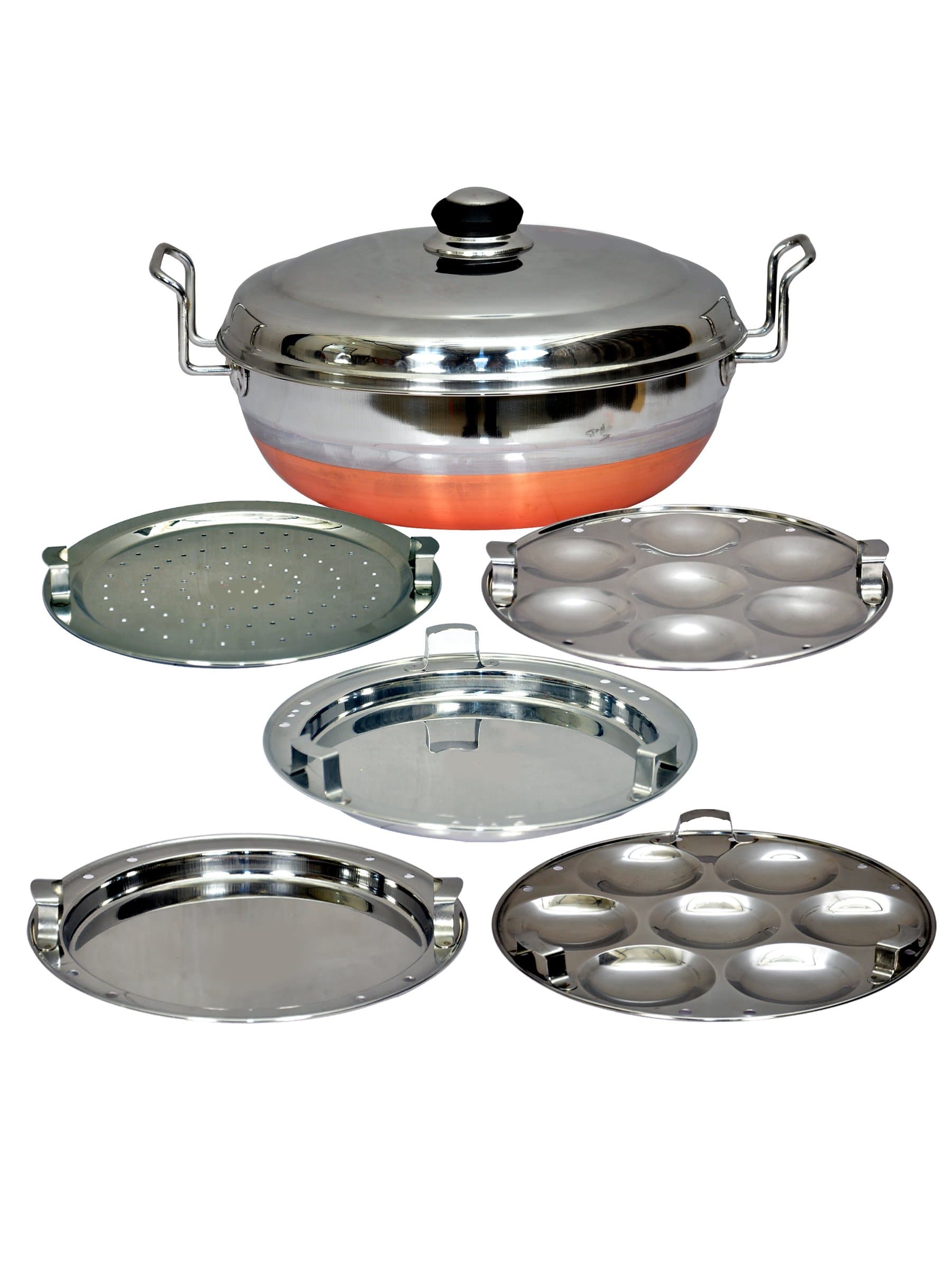 COPPER BOTTOM IDLY Cooker IDLY Maker Multi KADAI Multi KADHAI IDLI Cooker IDLI Maker 4IN1 STEEL