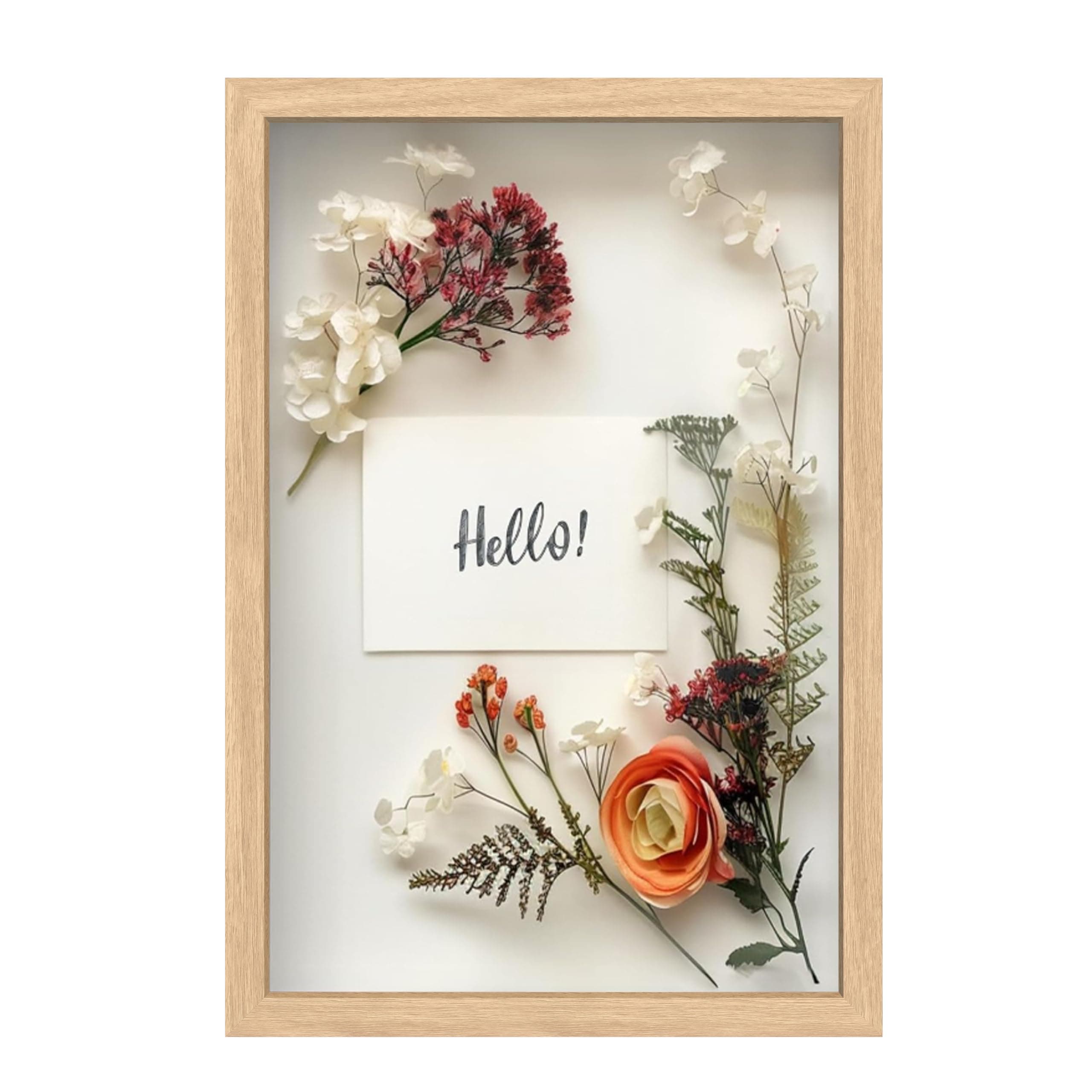 FrameWorks 12" x 18" Natural Oak Wooden Shadow Box Frame – Soft Felt Back, Tempered Glass, and Included Elegant White Ball Push Pins