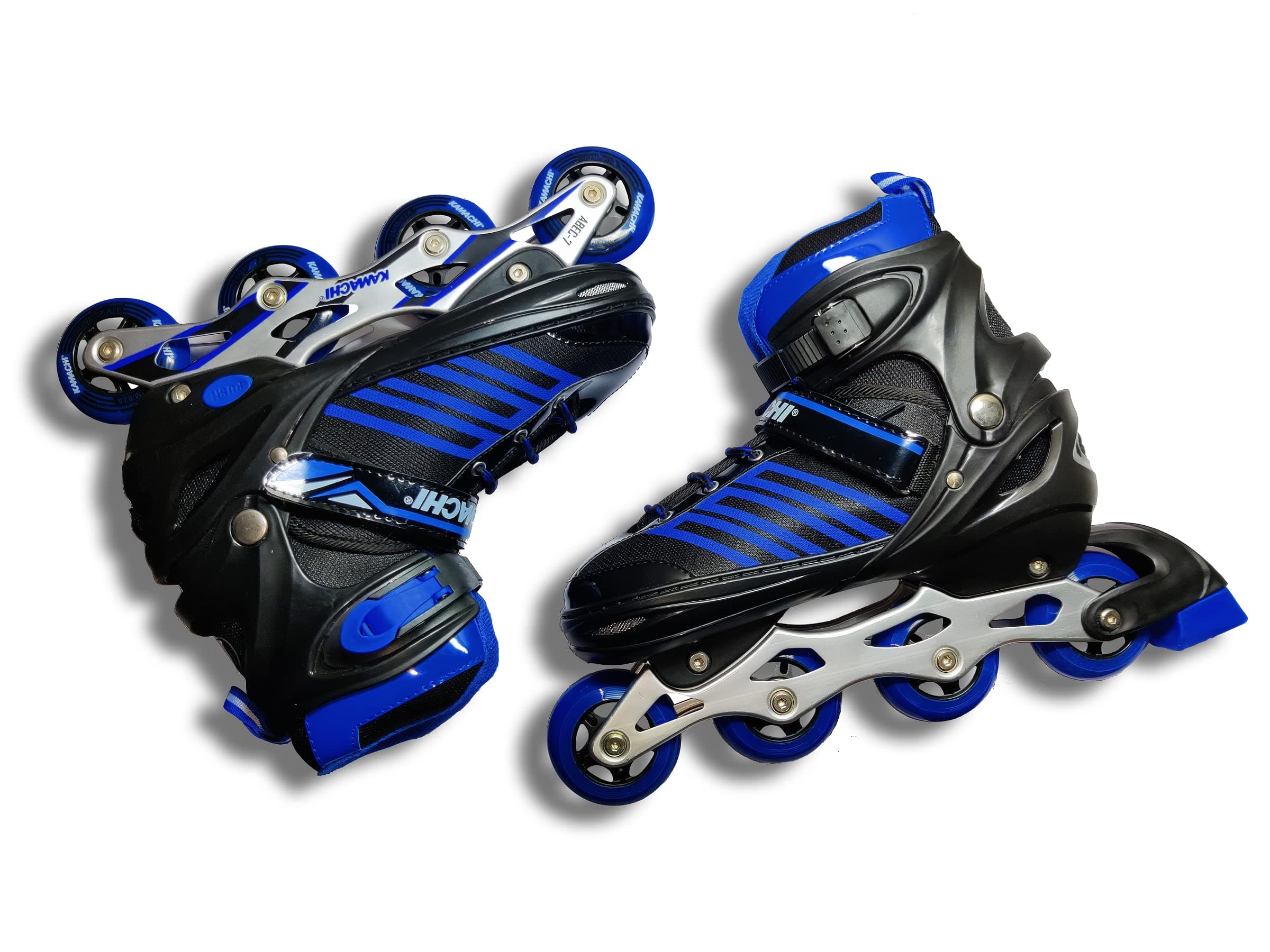 KAMACHI K-1006 Super Roller Inline Skates | Adjustable Size | 75mm Polyurethane Wheels | Aluminium Frame | Color- Blue (43-45 EU)