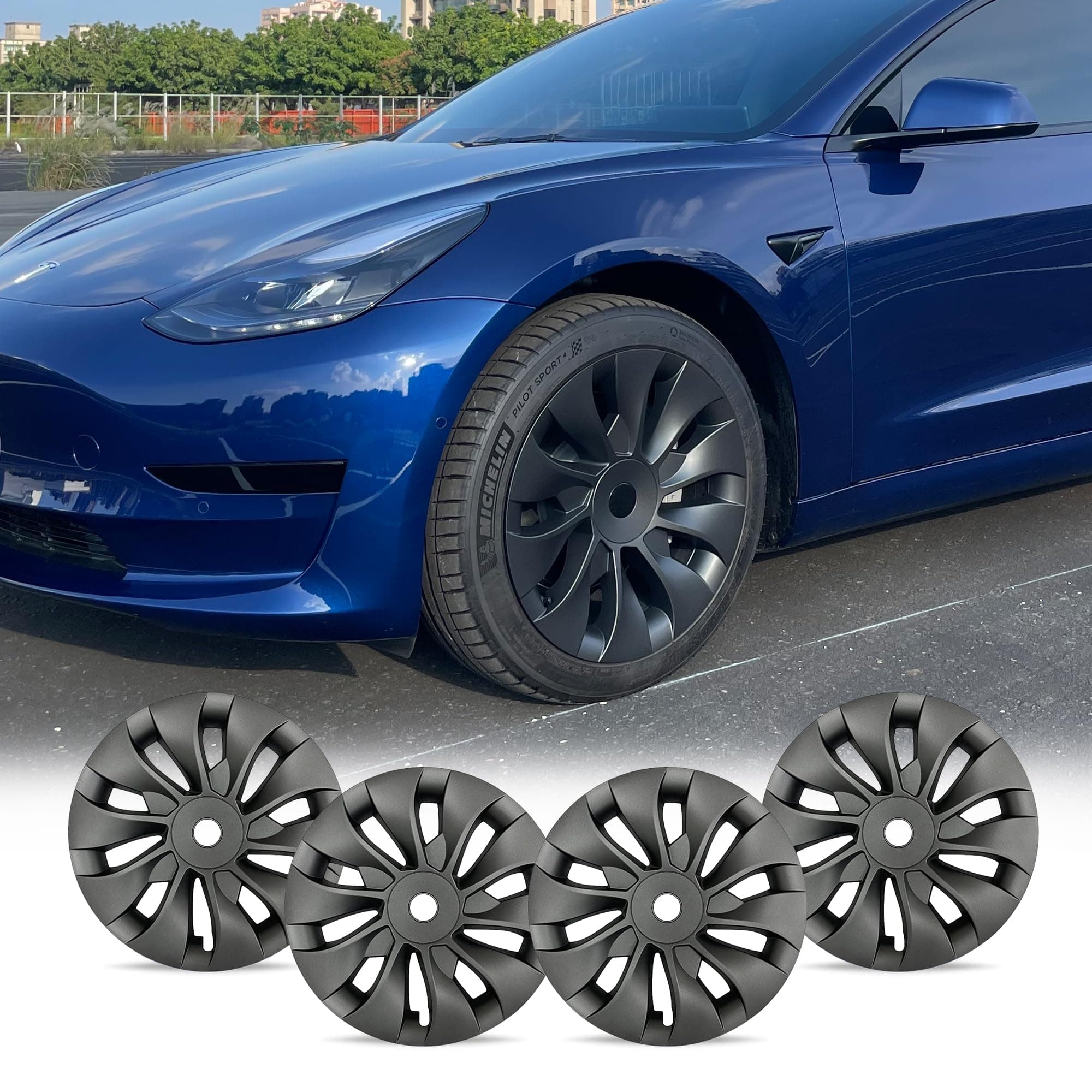 Mayde Wheel Covers - 18-in Replacement Hub Caps (Set of 4, Gloss Black)