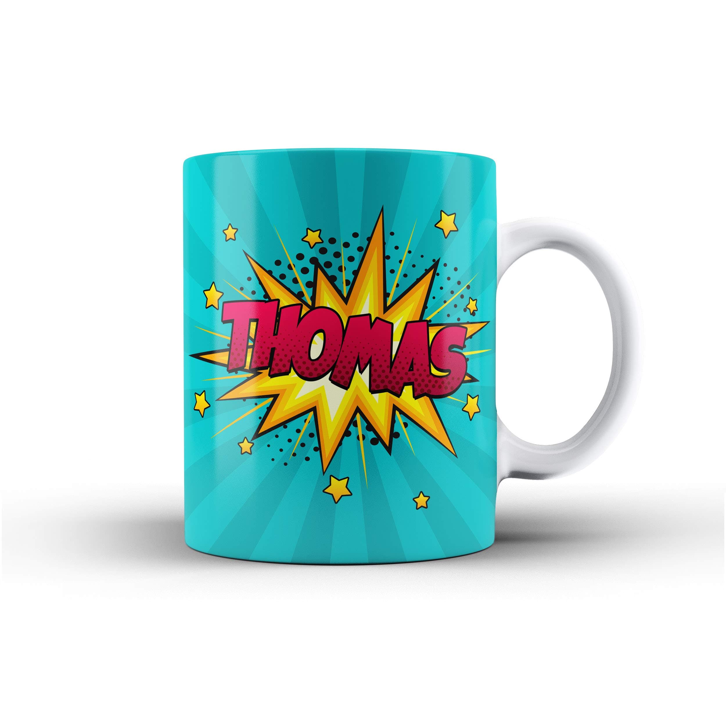 iCaseDesigner Personalised Comic Caption Ceramic Mug with Name or Message - 8. Turquoise with Cerise Text