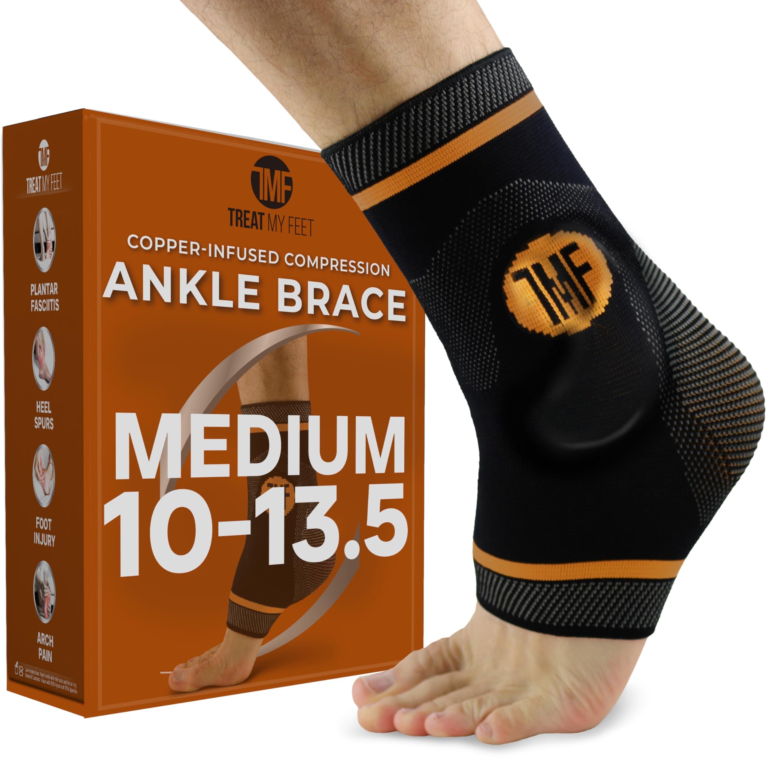 Compression Ankle Brace with Silicone Ankle Support and Copper - Plantar Fasciitis Brace for Foot Pain & Achilles Tendonitis Relief - Ankle Brace for Women & Men - Medium Size