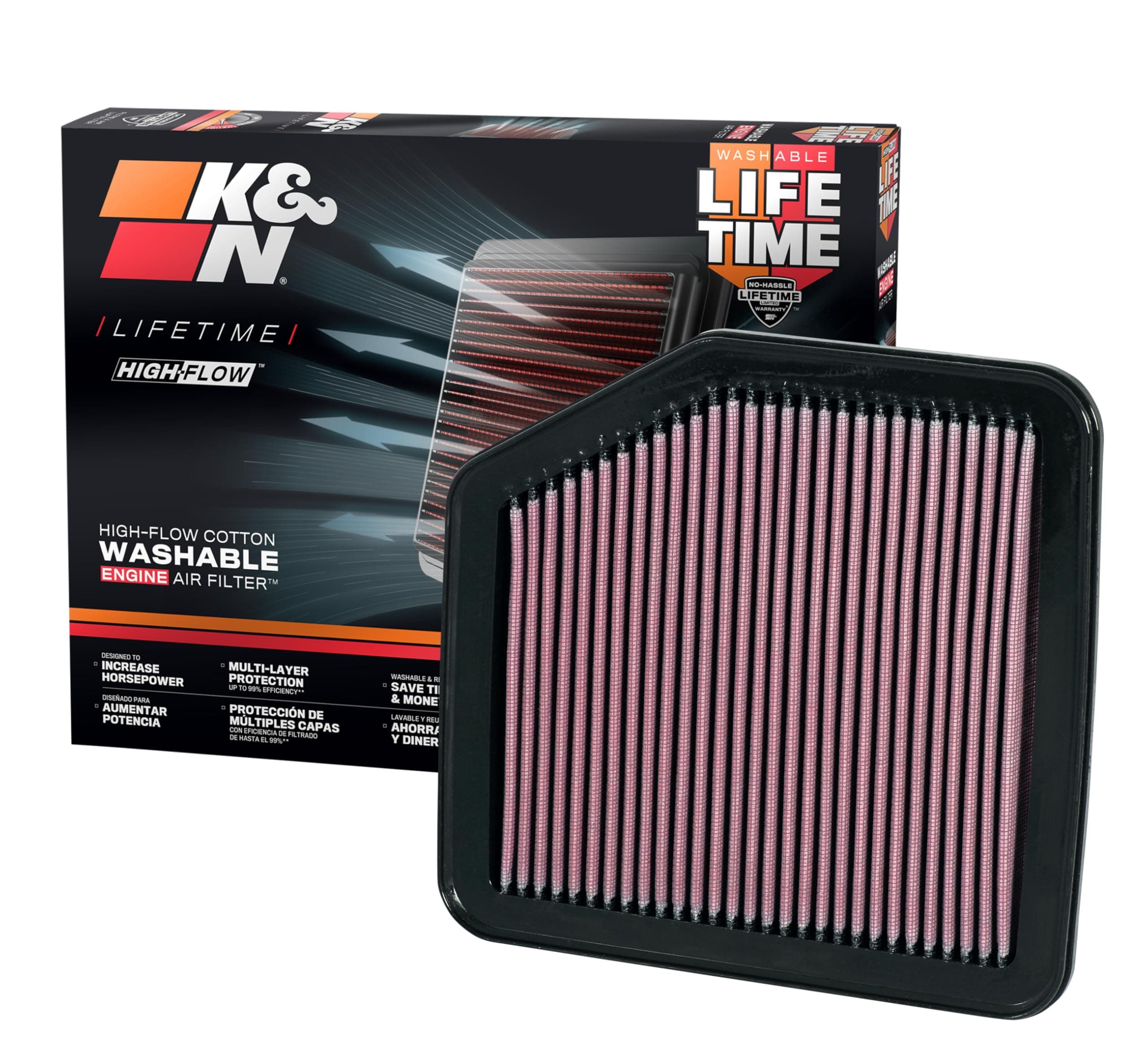 K&N High-Flow Original Lifetime Engine Air Filter: Increase Power: Premium, Washable: Compatible with 2005-2015 Lexus/Toyota: GS350, GS430, IS220, IS250, IS300, IS350, Crown, Rav4, 33-2345