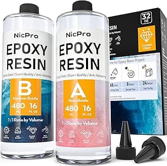 Nicpro 32 Ounce Crystal Clear Epoxy Resin Kit, Food Safe DIY Starter Art Resin for Craft, Canvas Painting, Molds Pigment Jewelry Making, Resin Coating and Casting
