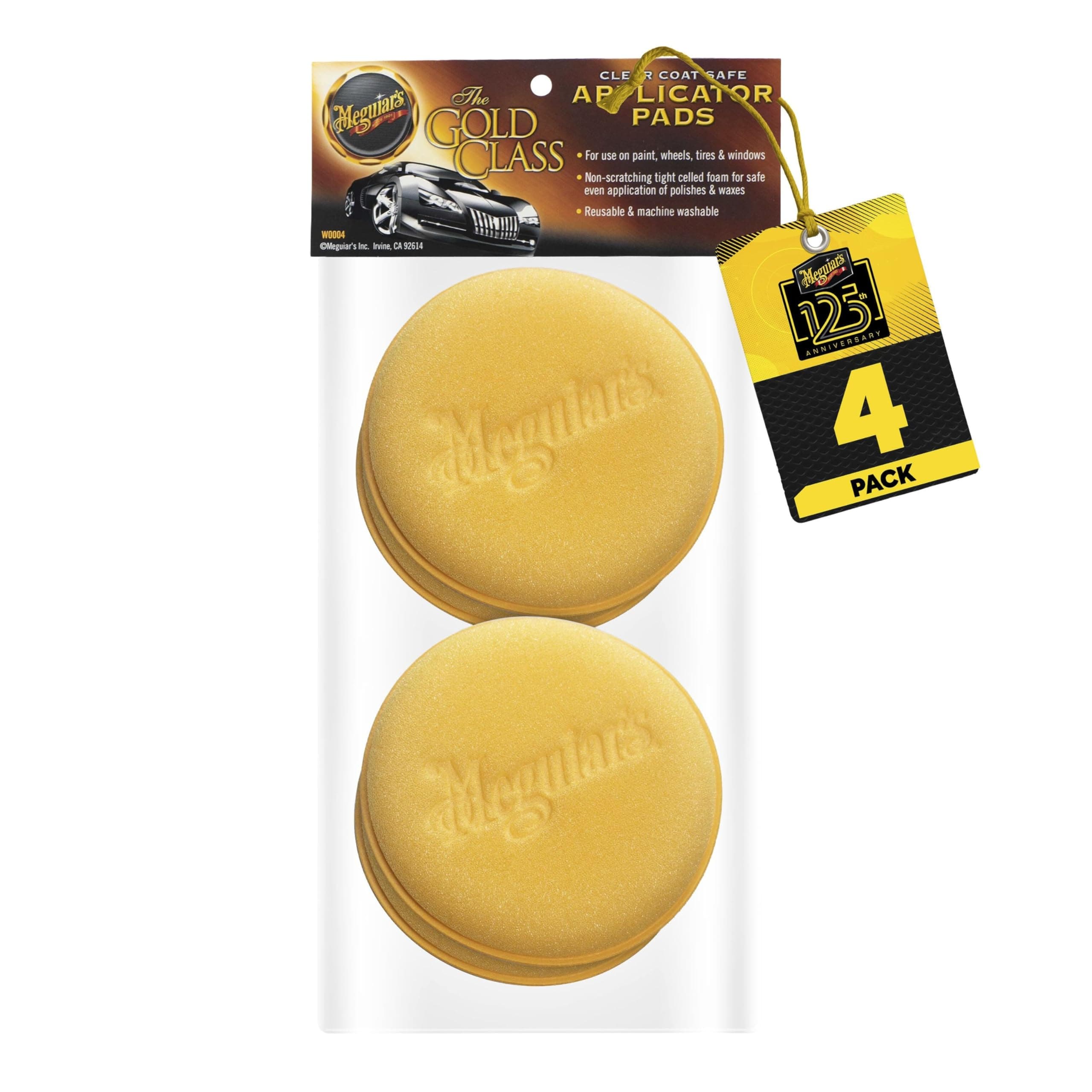 Meguiar's 4" Foam Applicator Pads, 4 Count - Ultra-Soft Hand Applicators with a Tight-Cell Foam Construction for a Smooth Application of Waxes, Polishes, Tire Dressing, Protectants and More, 4 Pack