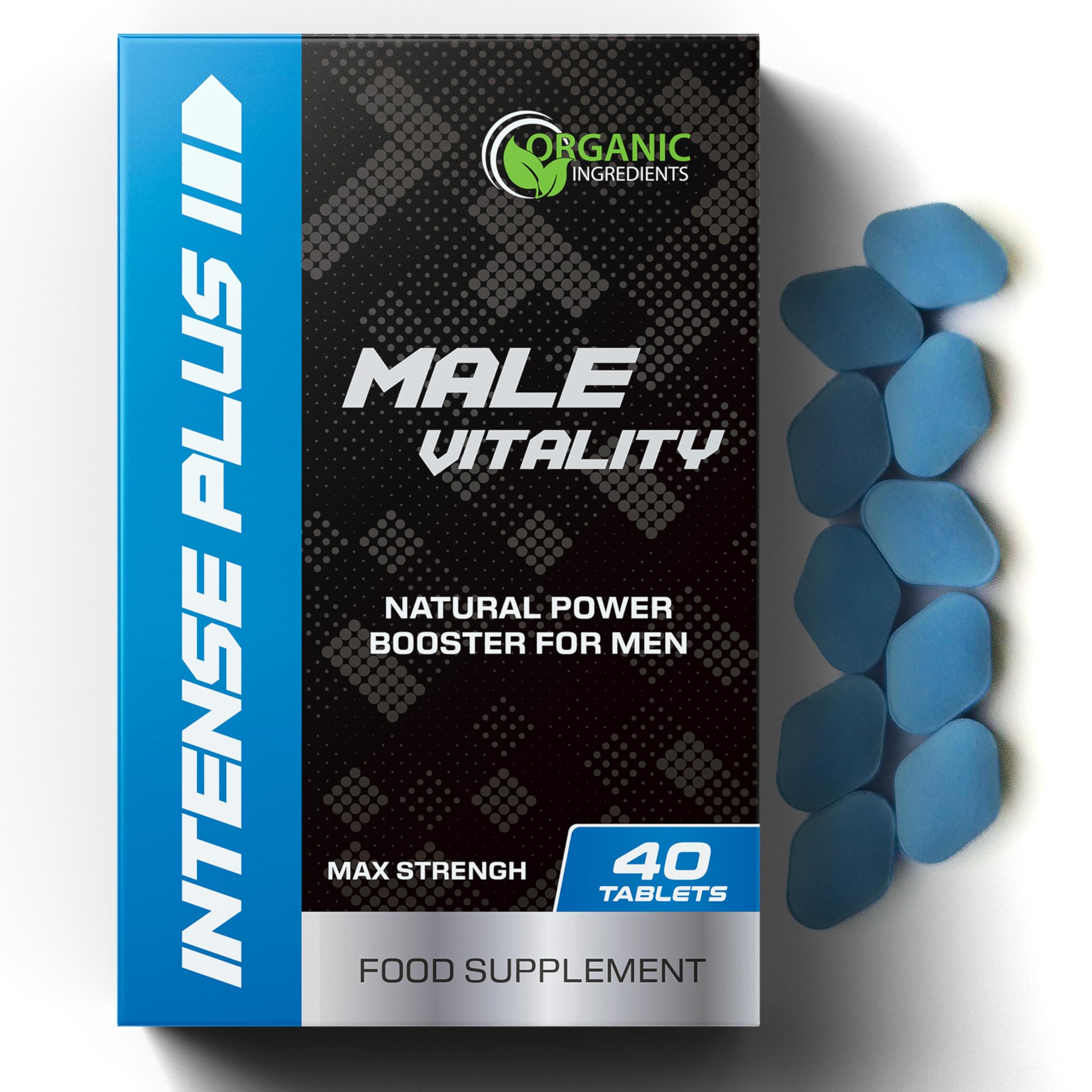Intense Plus 40 Tablets for Men – Extra Strong, Fast-Acting Energy and Stamina Pills – for Enhanced Performance with Ginseng and Herbal Extracts – Made in The UK