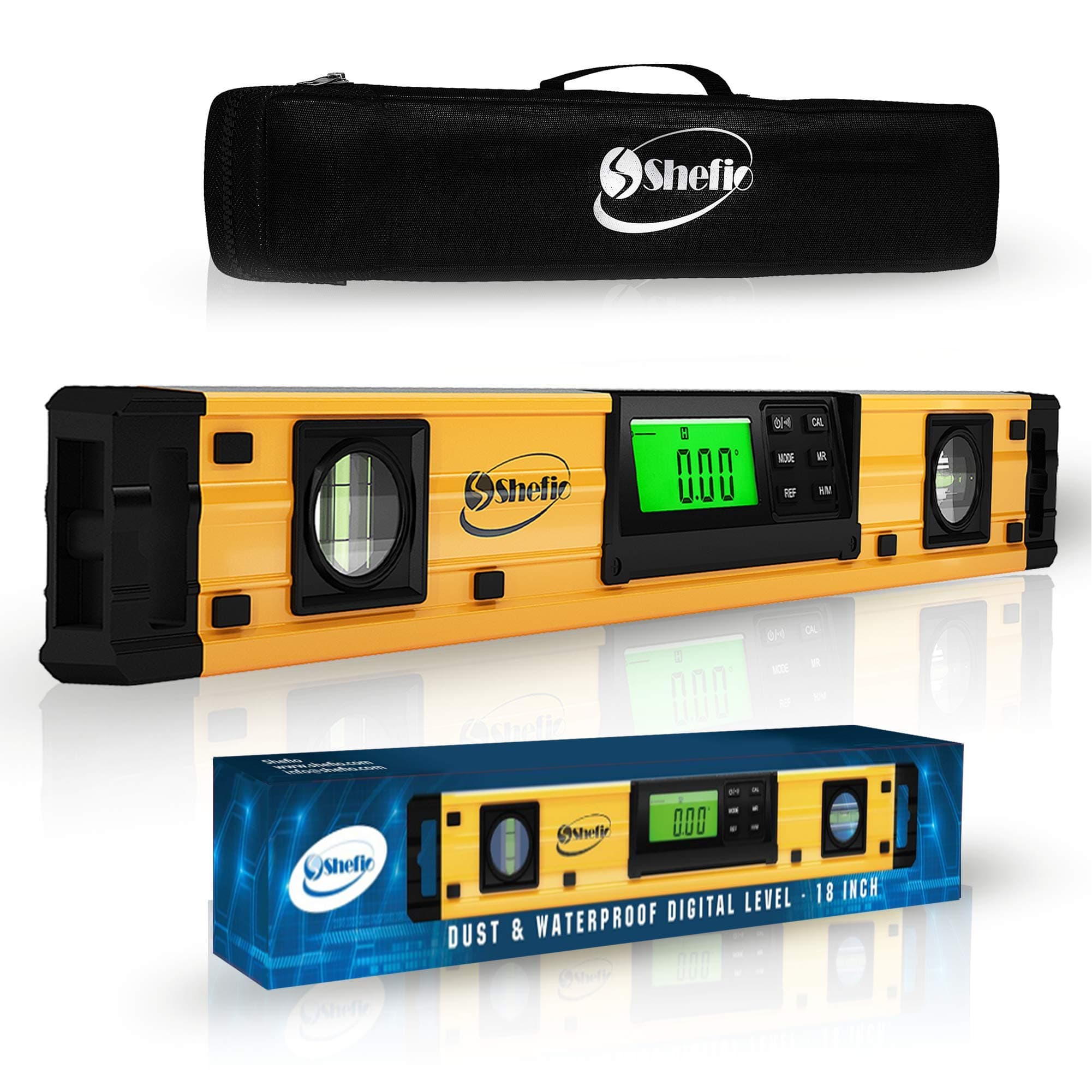 Digital Smart Level Tool - 18 Inch Magnetic Torpedo Level and Protractor - Master Precision - IP54 Dustproof and Waterproof - Includes: 2 AAA Batteries and Carrying Case