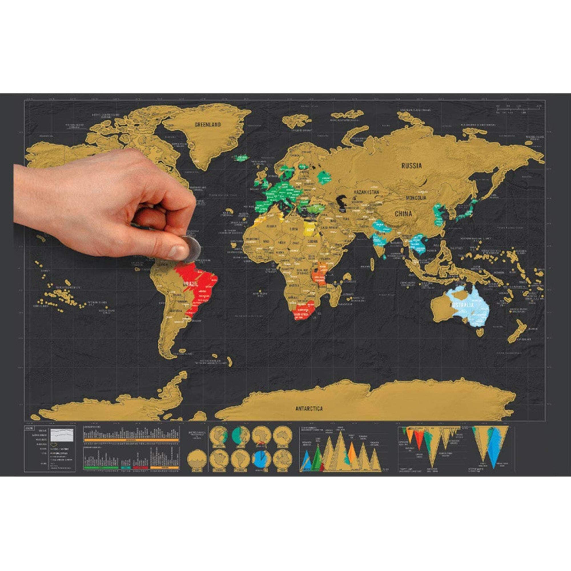 Scratch Off Map - Deluxe Travel Size World Map Poster - Countries and Facts - Travel Gift