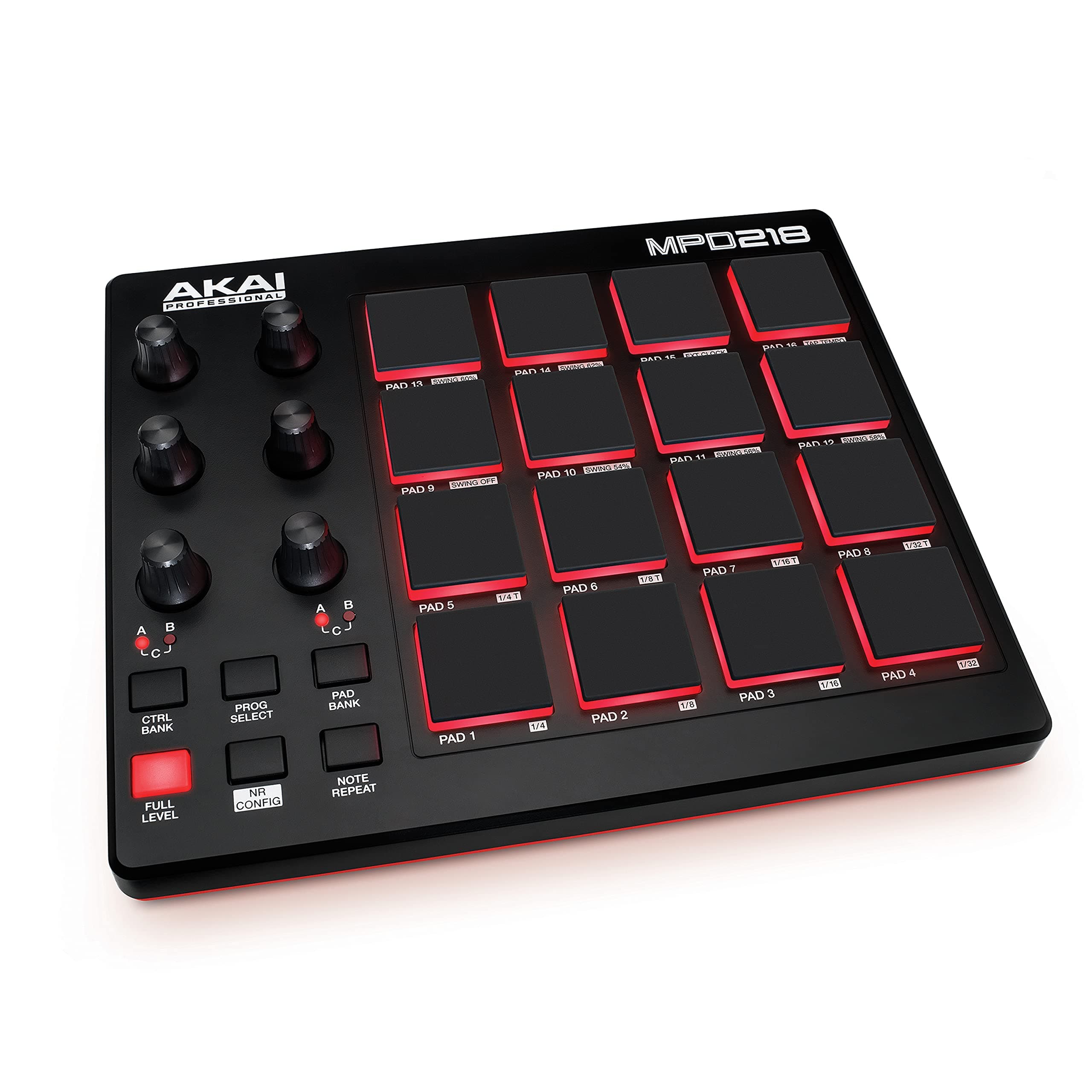 Akai Professional MPD218 - USB MIDI Pad Controller and Drum Machine with MPC Pads, Assignable Knobs, Note Repeat and Full Level Buttons, Production Software
