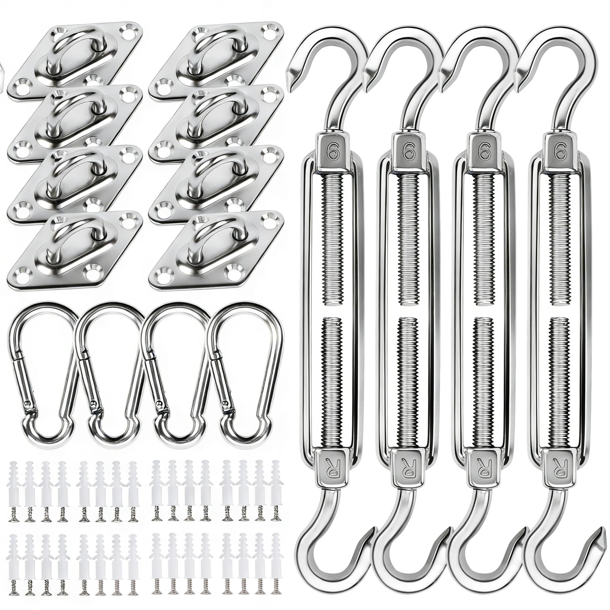 YOFIT 80 Pcs Shade Sail Hardware Kit 6 inch for Triangle Rectangle Sun Shade Sail Installation, 304 Grade Stainless for Garden Outdoors
