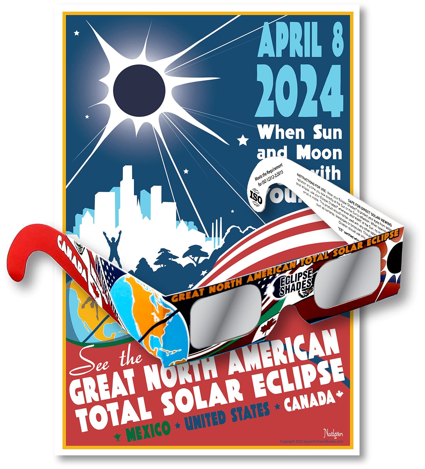 Rainbow Symphony 2024 Solar Eclipse Glasses, CE & ISO Certified, Safe for Direct Sun Viewing, Made in USA, 10 Pack and Bonus Poster