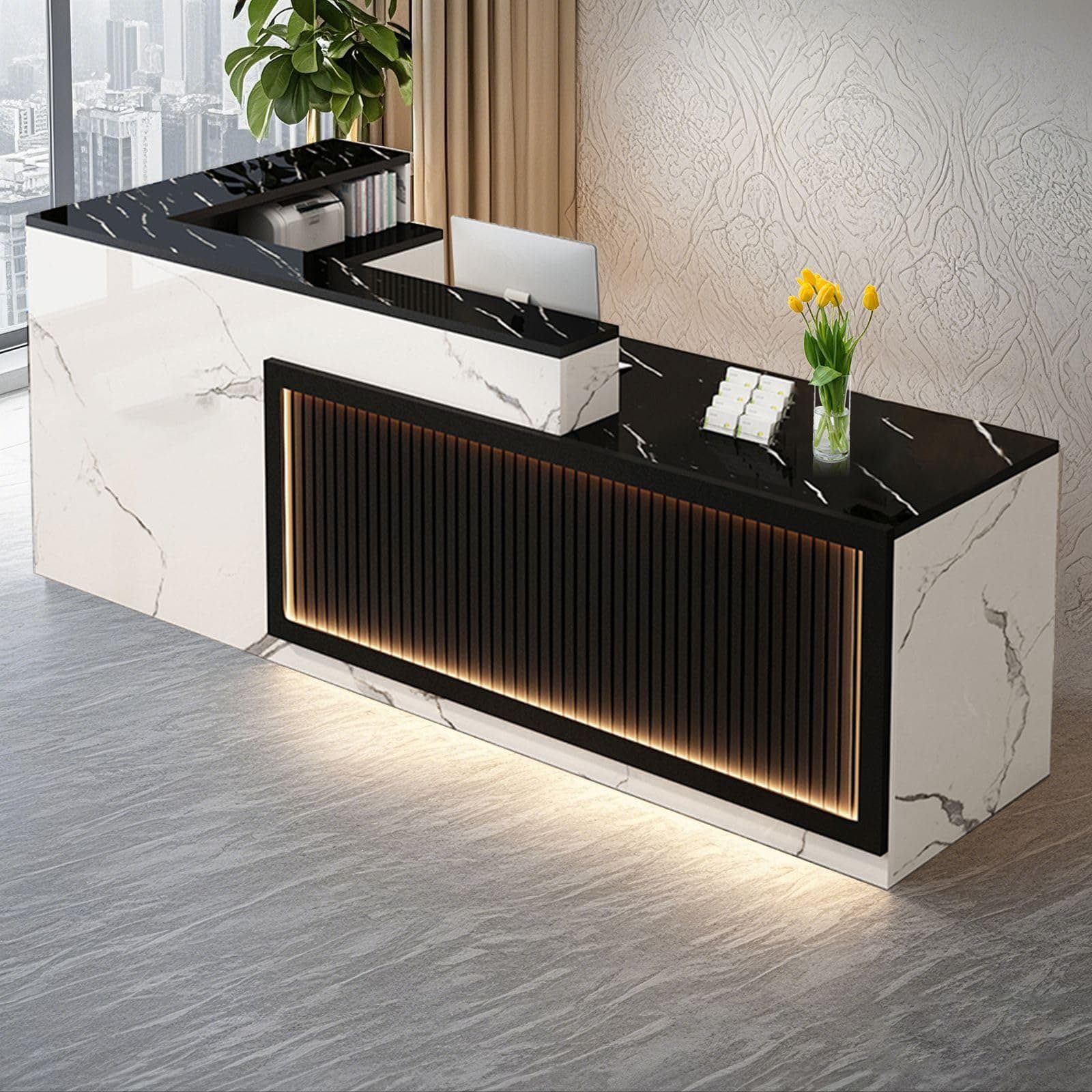 L Shaped Reception Desk, Solid Wood Front Desk with Counter & Lockable Drawers, Retail Checkout Customer Service Counter for Home Office Lobby Store,(A,70.9in-Right)