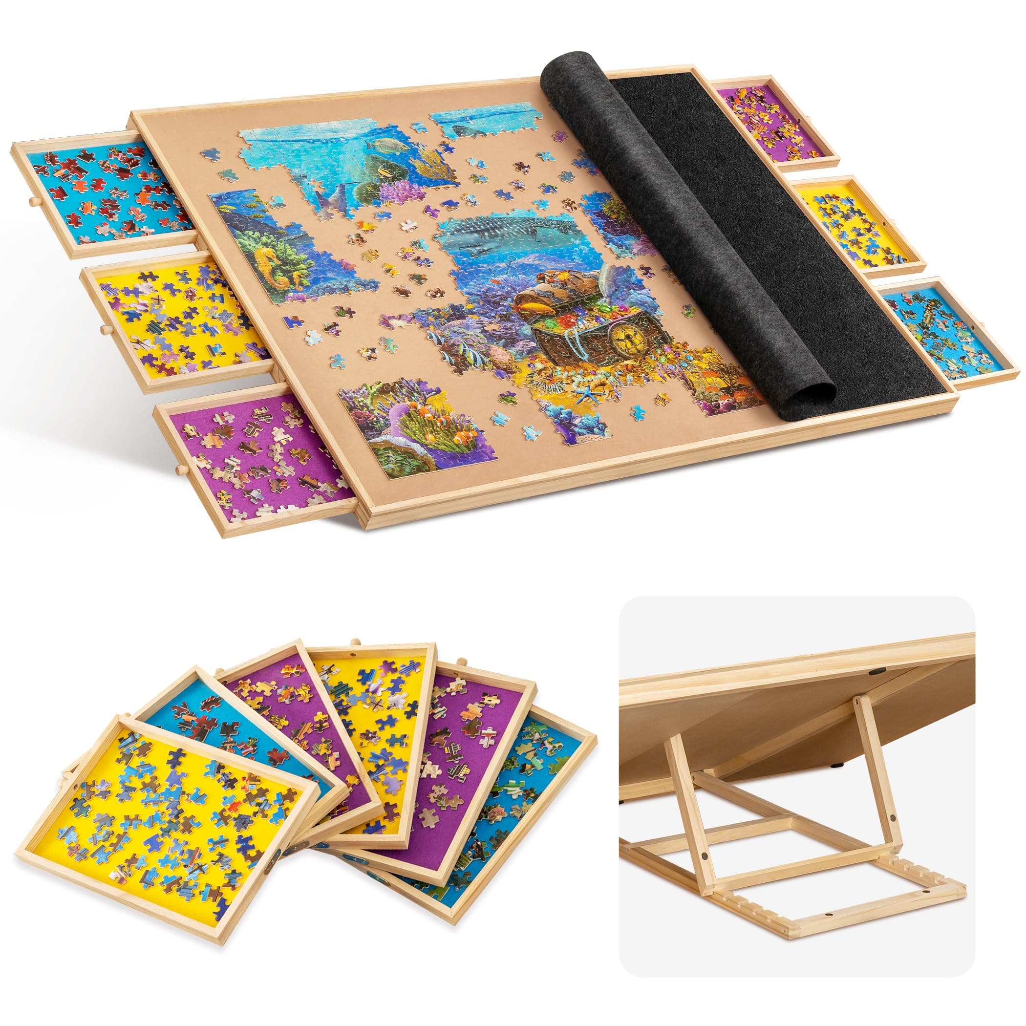 Becko US 2000-Pc Tilting Jigsaw Puzzle Board with 6 Colorful Drawers & Cover, Adjustable Puzzle Table with Built-in Easel/Stand, Portable Tables with Storage for Adults
