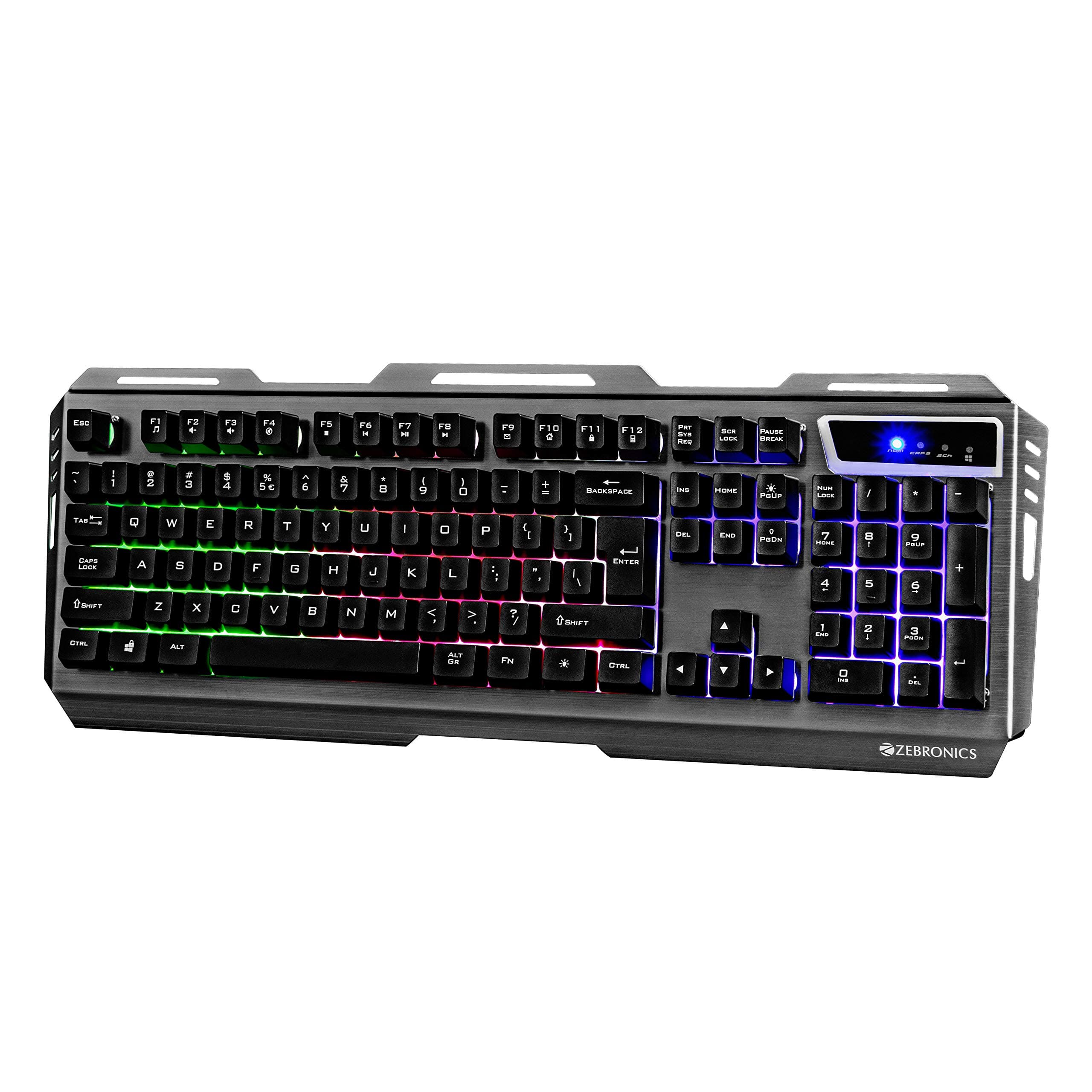 Zebronics Transformer-k USB Gaming Keyboard with Multicolor LED Effect,Durable Al Body,Gold Plated USB,Braided Cable