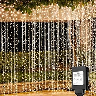 Solhice LED Curtain Lights Outdoor 20ft x10ft, 600 LED Plug in Hanging Christmas String Lights Indoor Bedroom, Twinkle Light Backdrop for Outside Wedding Decor, Warm White (Not Connectable)