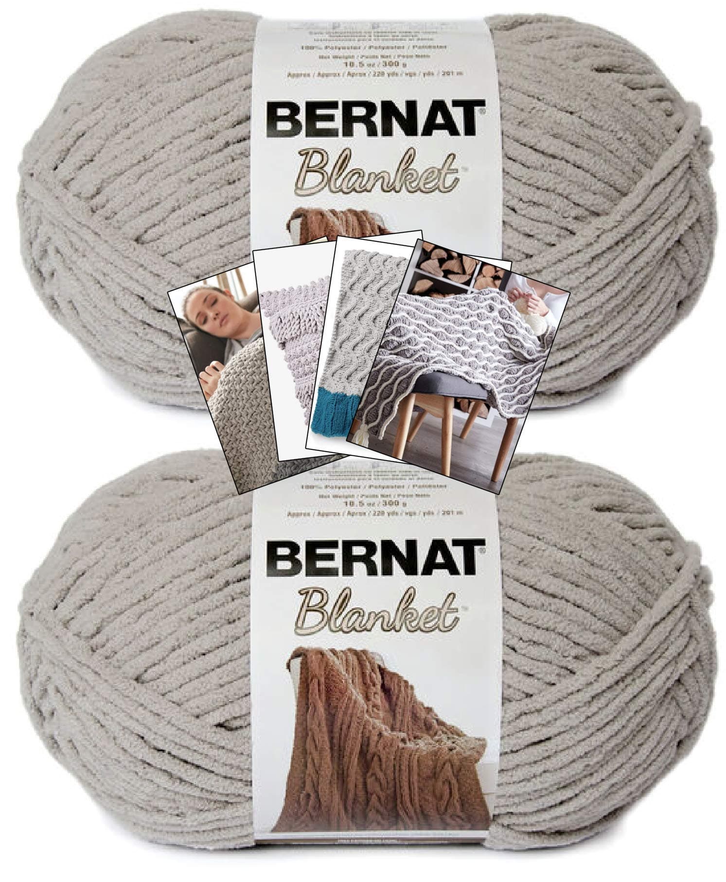 BernatBlanket Yarn - Big Ball (10.5 oz) - 2 Pack with Pattern Cards in Color (Pale Grey)