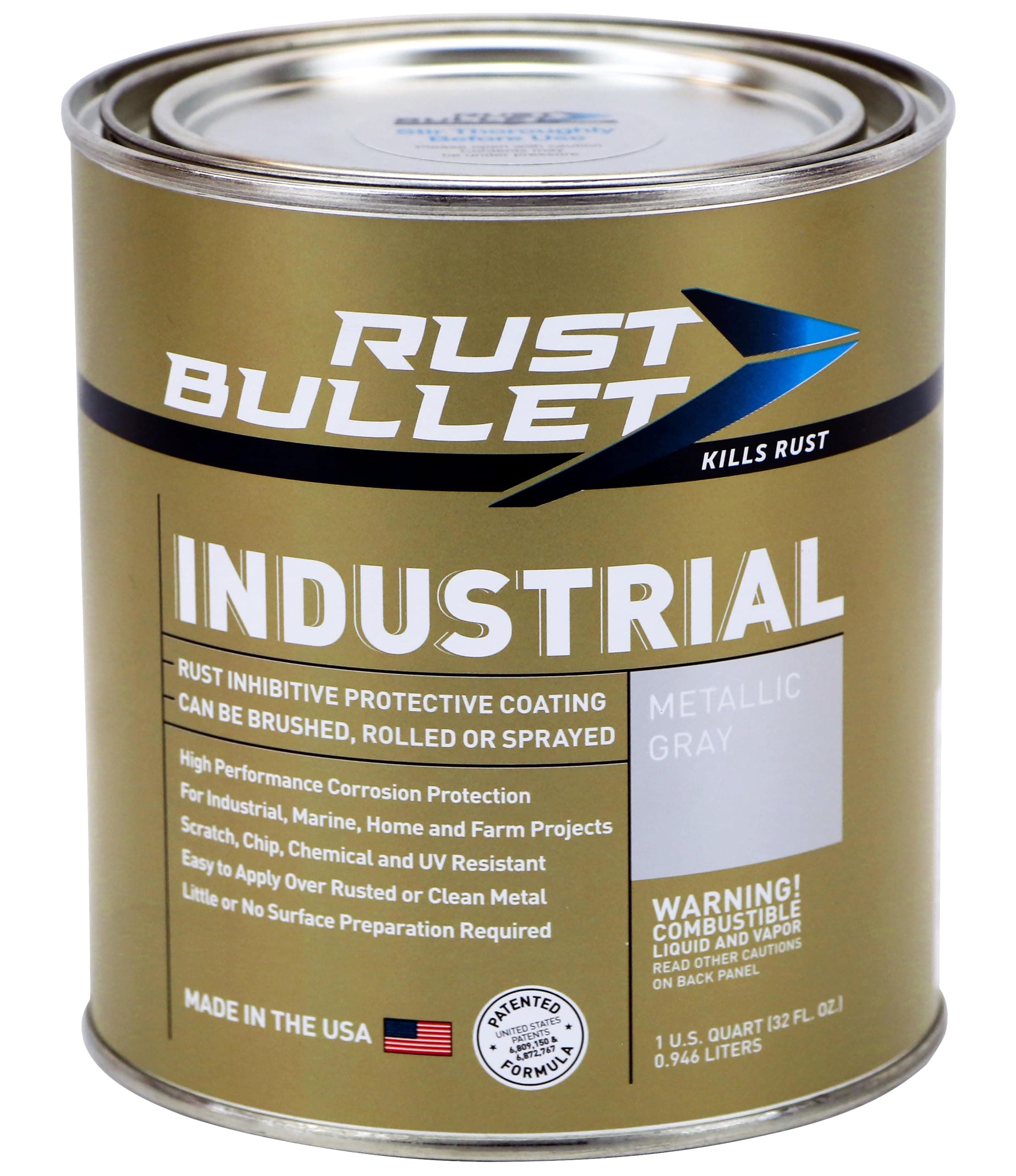 Industrial - Metallic Gray - 1 Quart - Rust Preventative Coating for Industrial, Marine, Home and Farm Projects, Chip and UV Resistant, Durable Finish