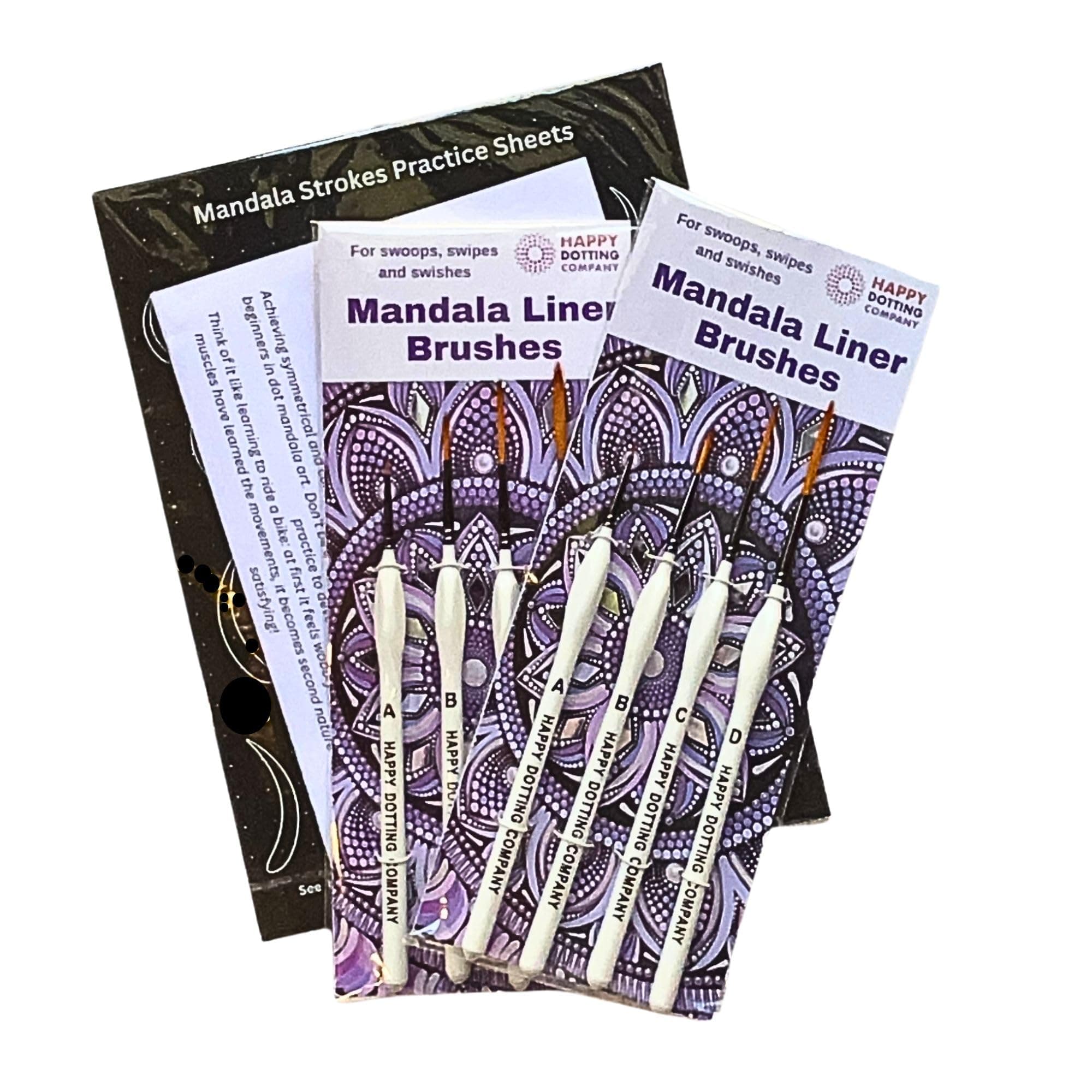 Mandala Liner Brushes for dot Mandala Art - 4 pc Liner Paint Brush Set - Happy Dotting Company - Perfect for swipes and swooshes - Another Dotting Tool