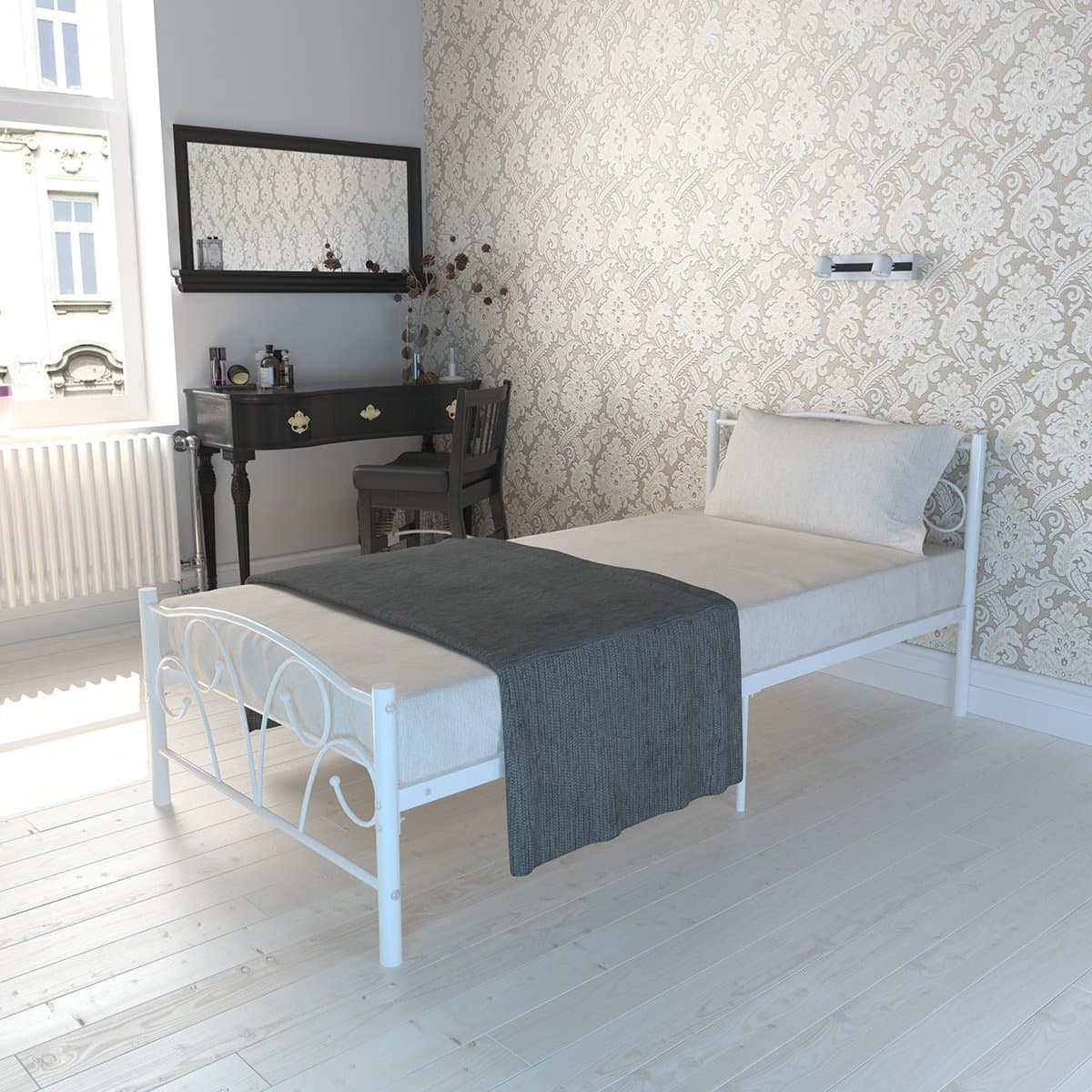 PANANA-Store 3FT Metal Bed Frame, Single Bed with Headboard and Footboard White Bedroom Apartment Dormitory Bedstead Bedframe for Adults Children Teenagers (White)