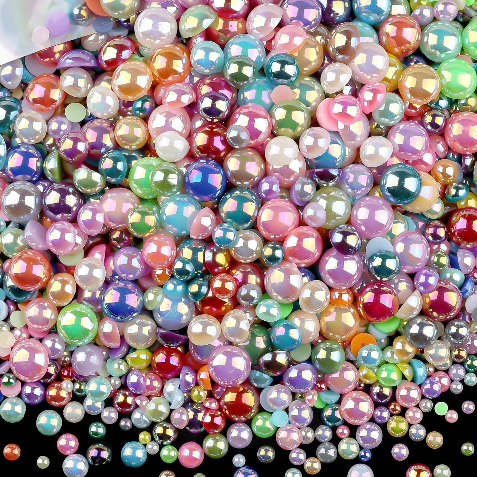 100g Flatback Pearls for Crafts,Assorted Sizes Half Round Pearl Beads Rhinestones for Nails,Pearl Flatback Resin Cabochons Beads for DIY Crafts Decoration (Colorful)