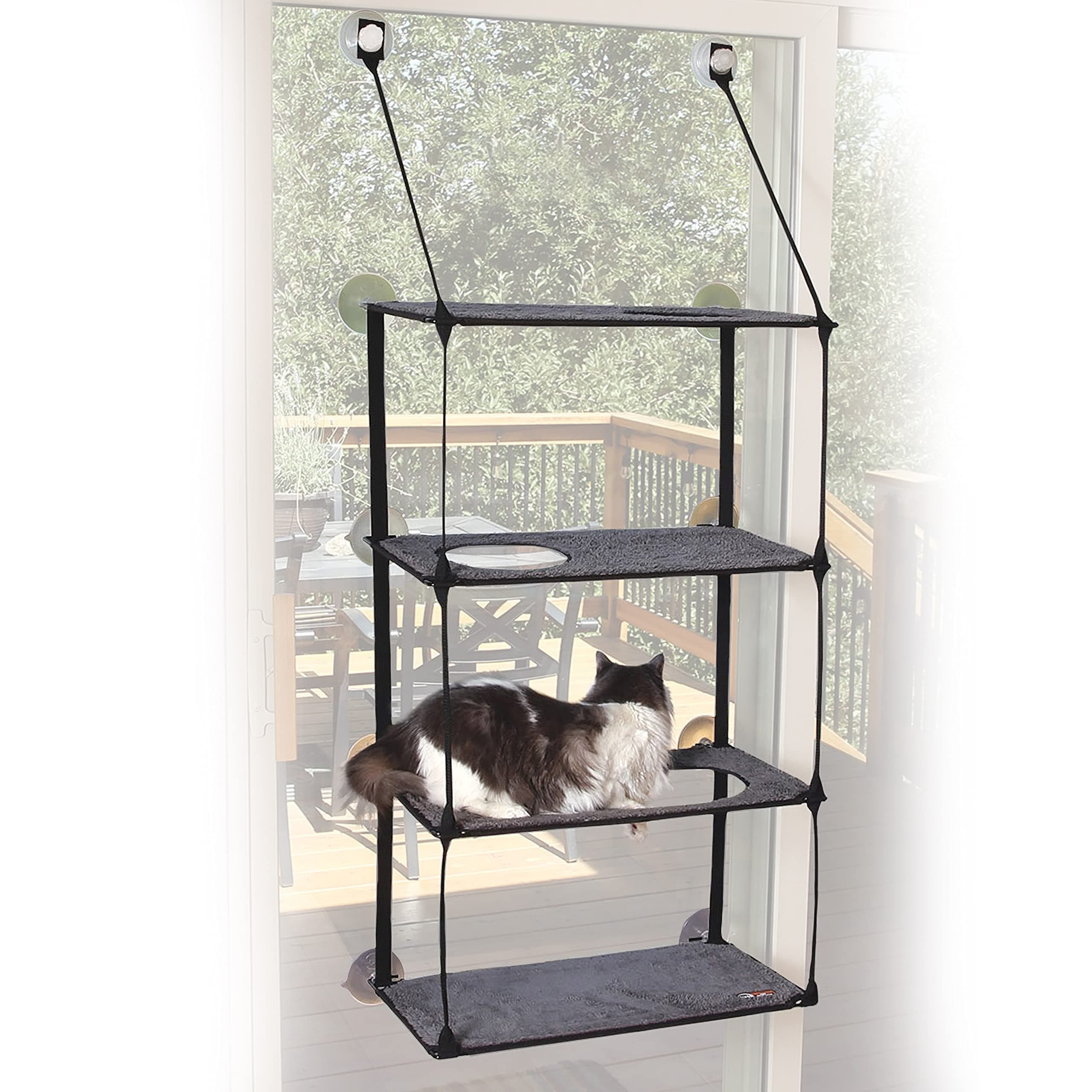 K&H Pet Products EZ Mount Quad Stack Cat Window Perch for Large Cats, Sturdy Window Hammock Bed, Steel Frame, Sturdy Suction Cups, 4 Washable Shelf Covers, Foldable - Fits 27" W X 59" H Glass Spaces