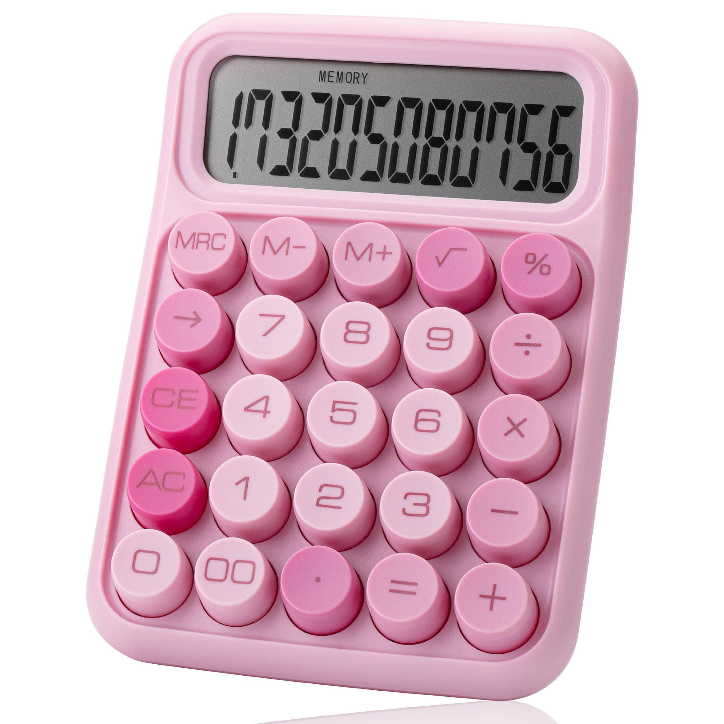 Mr. Pen- Mechanical Switch Calculator - 12 Digit Large LCD Display, Pink with Big Buttons