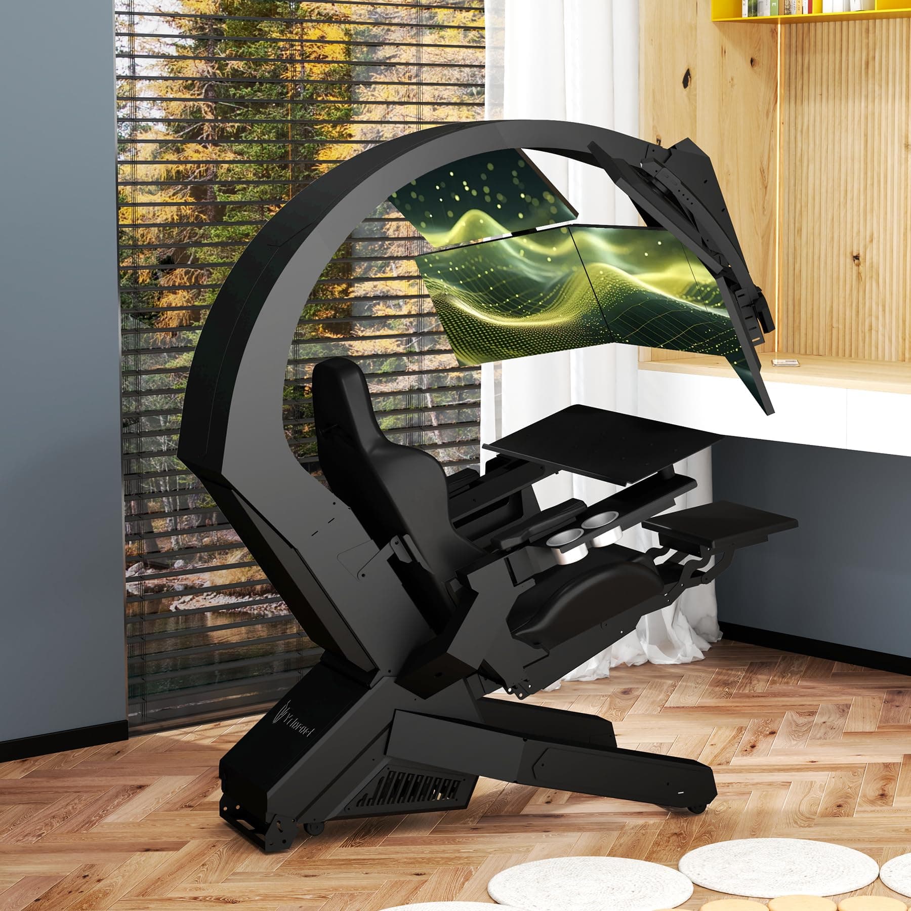 Zero Gravity Gaming Cockpit - 5-Screen Ergonomic Workstation w/ 800mm Eye-Safe Viewing, Massage Chair & RGB for PC/PS5/Xbox Battlestations