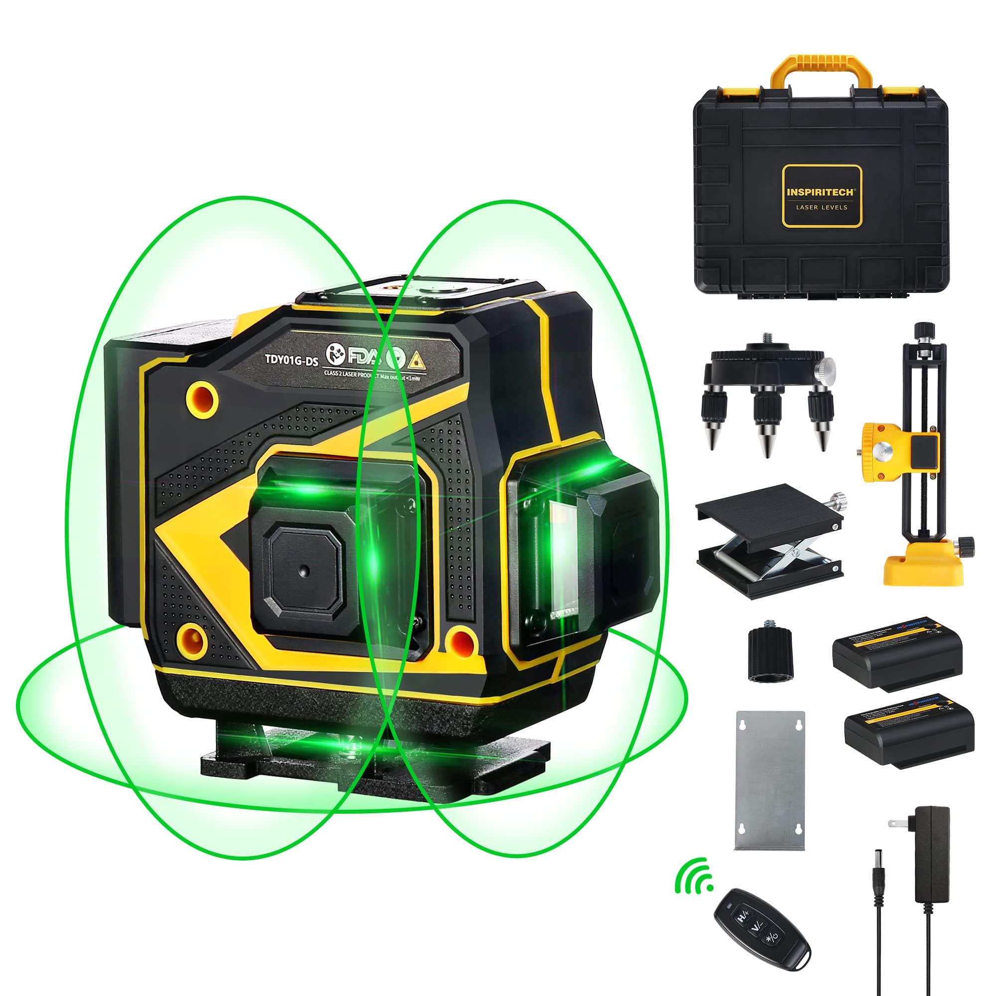 Floor Laser Level Self Leveling,3x360 Horizontal Vertical Cross Line laser, 3D Green Beam Squaring Alignment for Tiling Floor Wall Ceiling with 2 Lithium Batteries