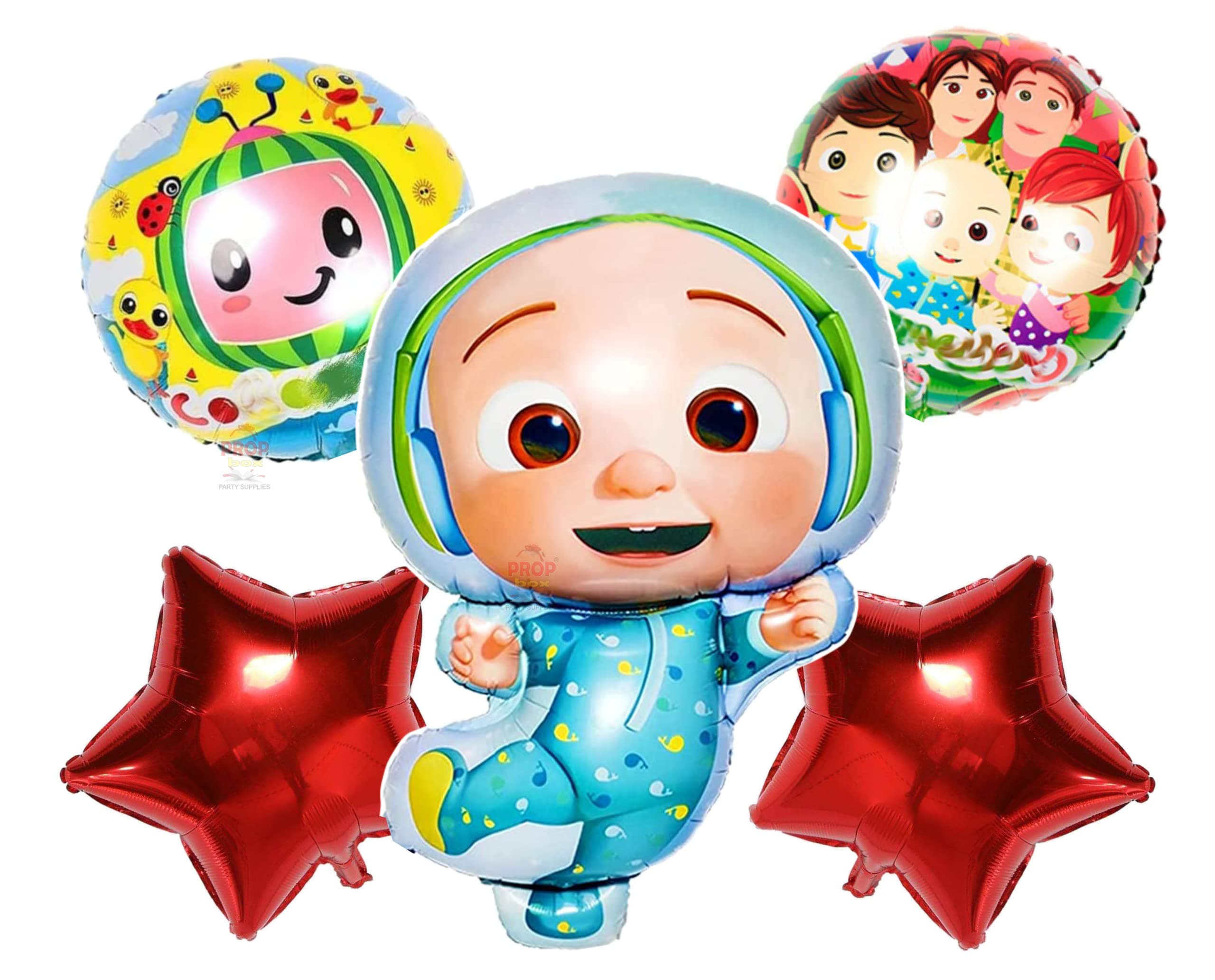 PROP BOX Coco Theme Birthday Party Decoration Kit- 5 pc Combo Includes 1 Coco Cartoon Foil Balloon, 2 Round Printed Foil Ballons, 2 Red Stars For Girls - Boys Happy Birthday Celebrations
