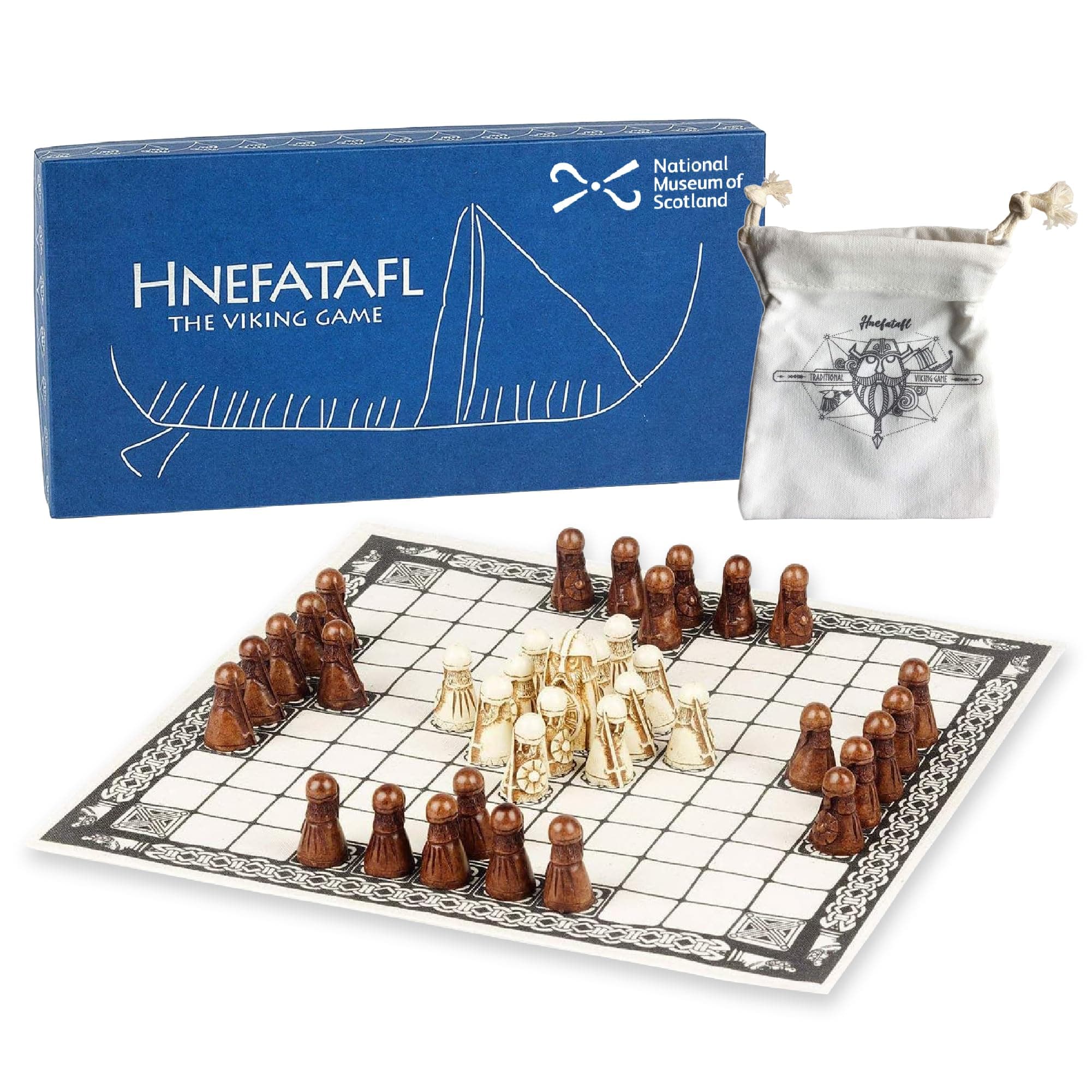 Hnefatafl - The Viking Game - Includes Uniquely Designed Cotton Drawstring Pouch/Bag For Playing Pieces