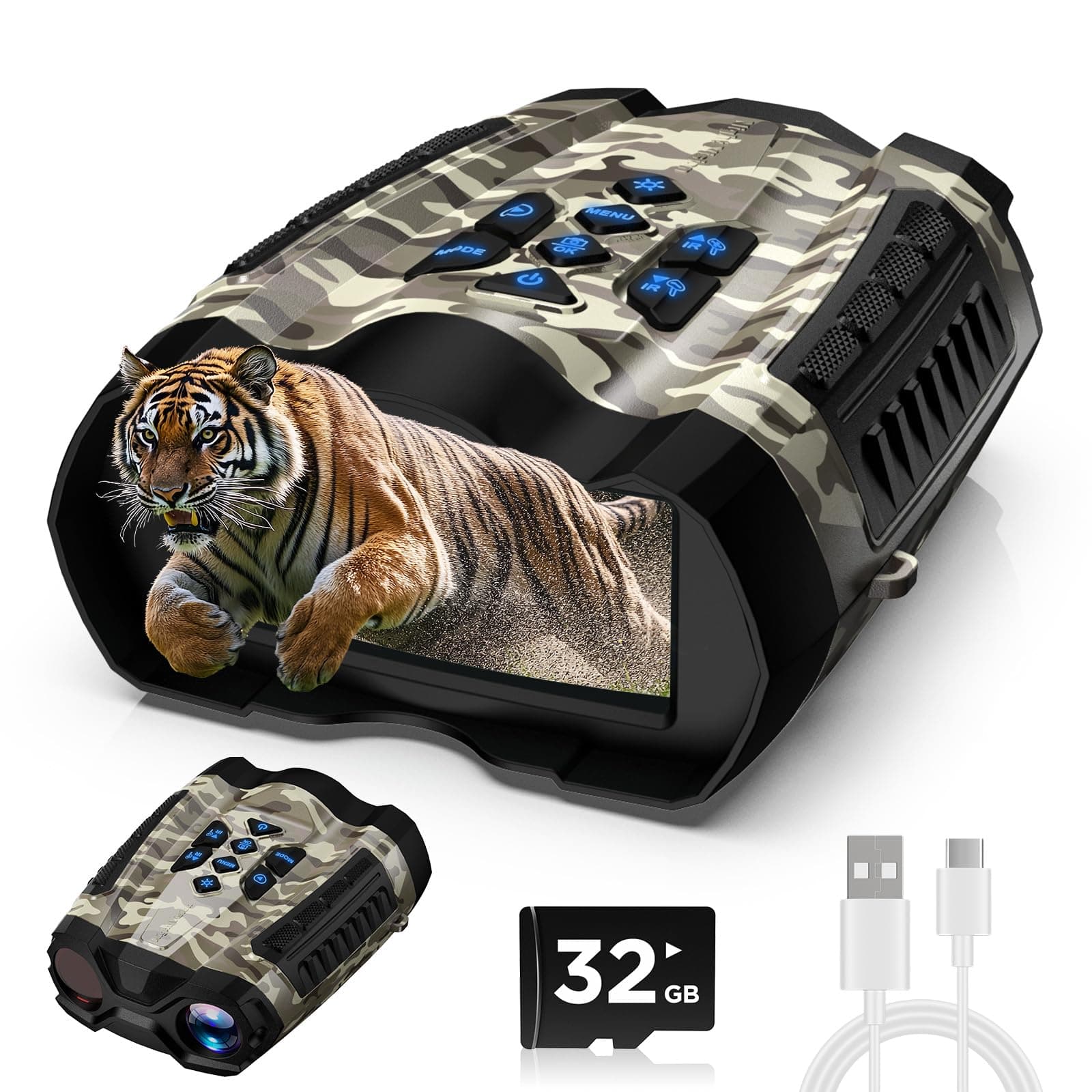 Night Vision Goggles, 4K Binoculars with Camera, 3.5" HD Display and 32GB TF Card,9 Gear Night Vision, 10X Digital Zoom, 4000mAh Battery Nightvision