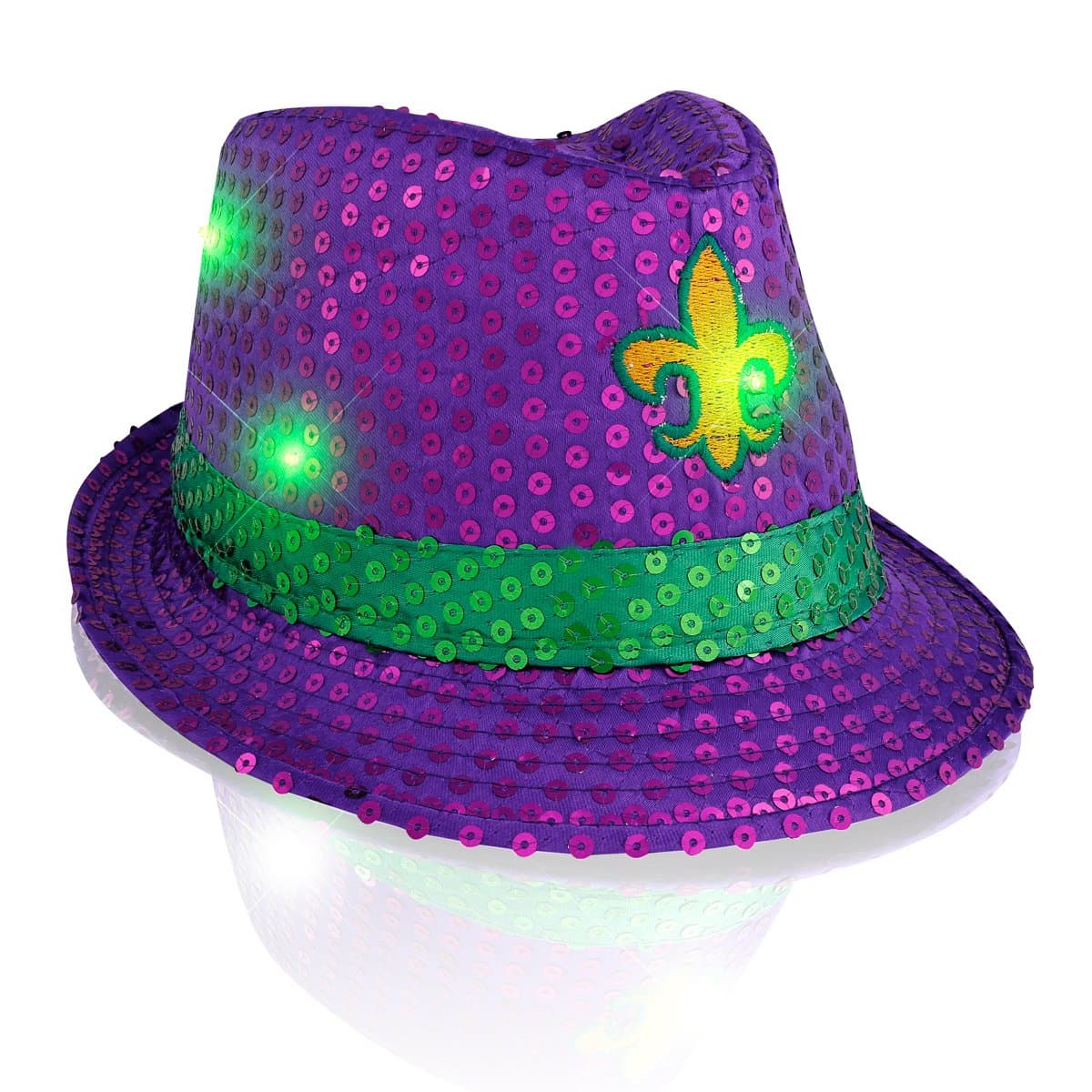 Mardi Gras Sequin Light Up LED Fedora Hat