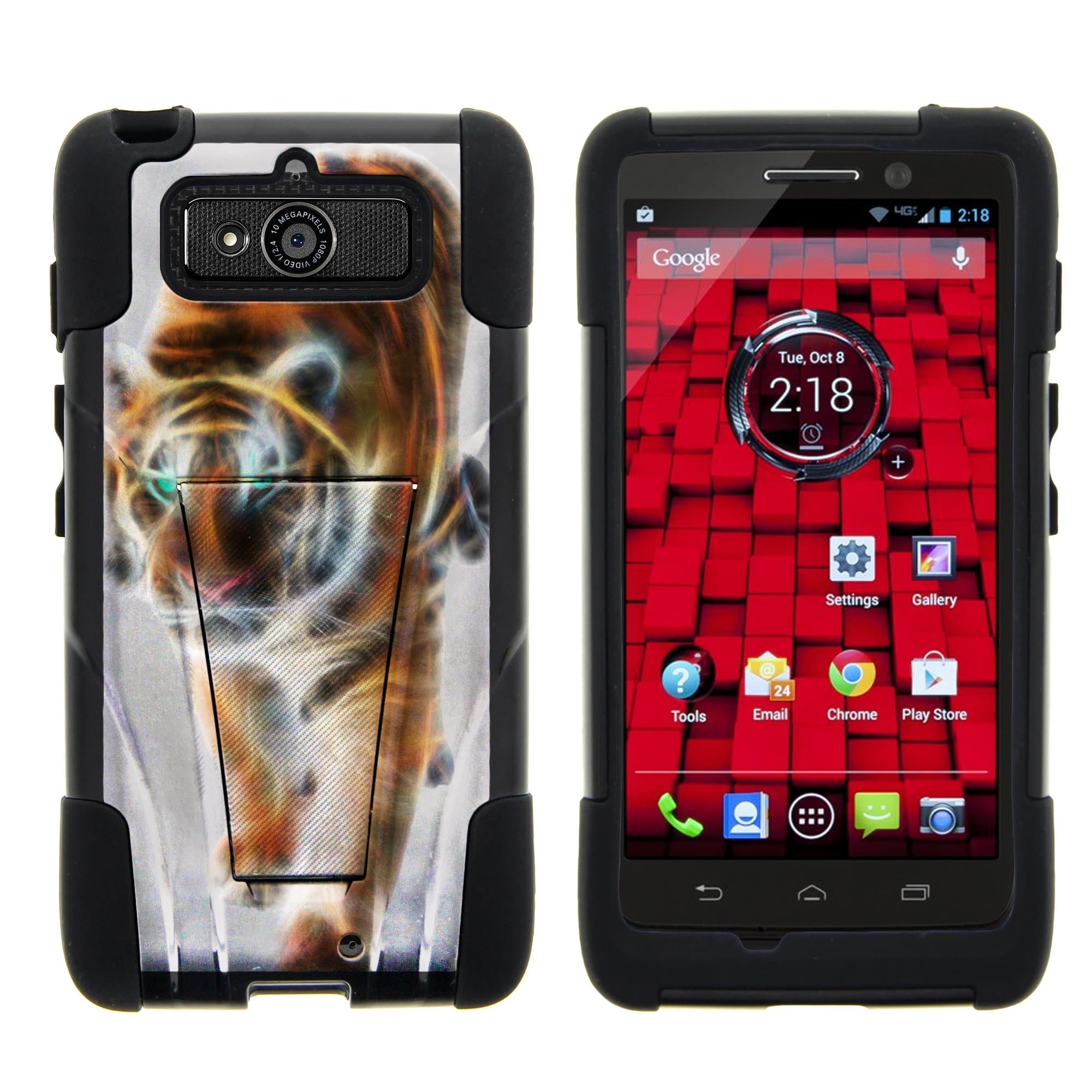 Droid Mini Case, Durable Hybrid Strike Impact Kickstand Case with Art Pattern Designs - Blazing Tiger