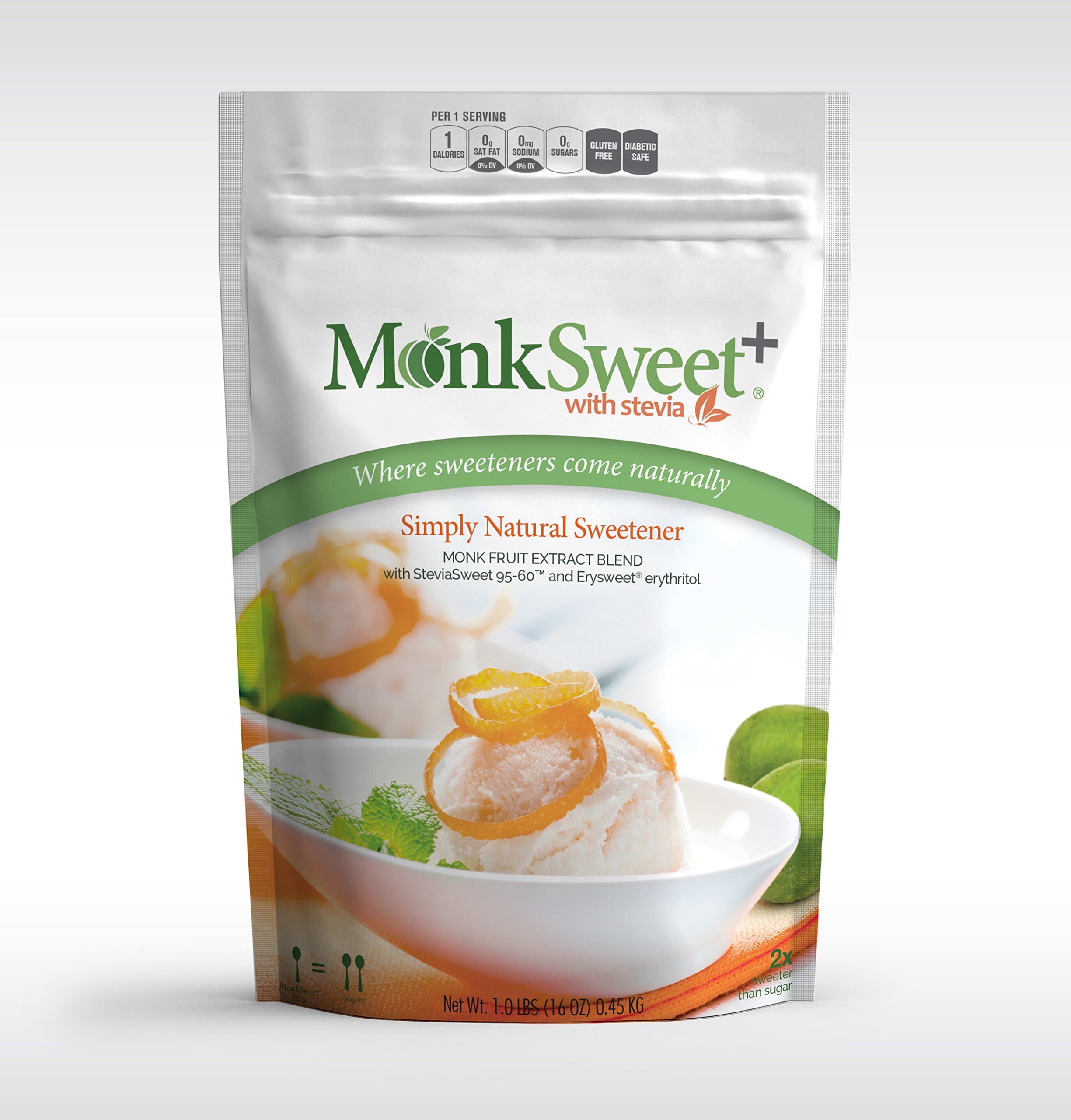 MonkSweet Plus - 1 lb bag/6 pack Monk Fruit, Stevia & Erythritol Blend NonGMO Low Carb Sweetener