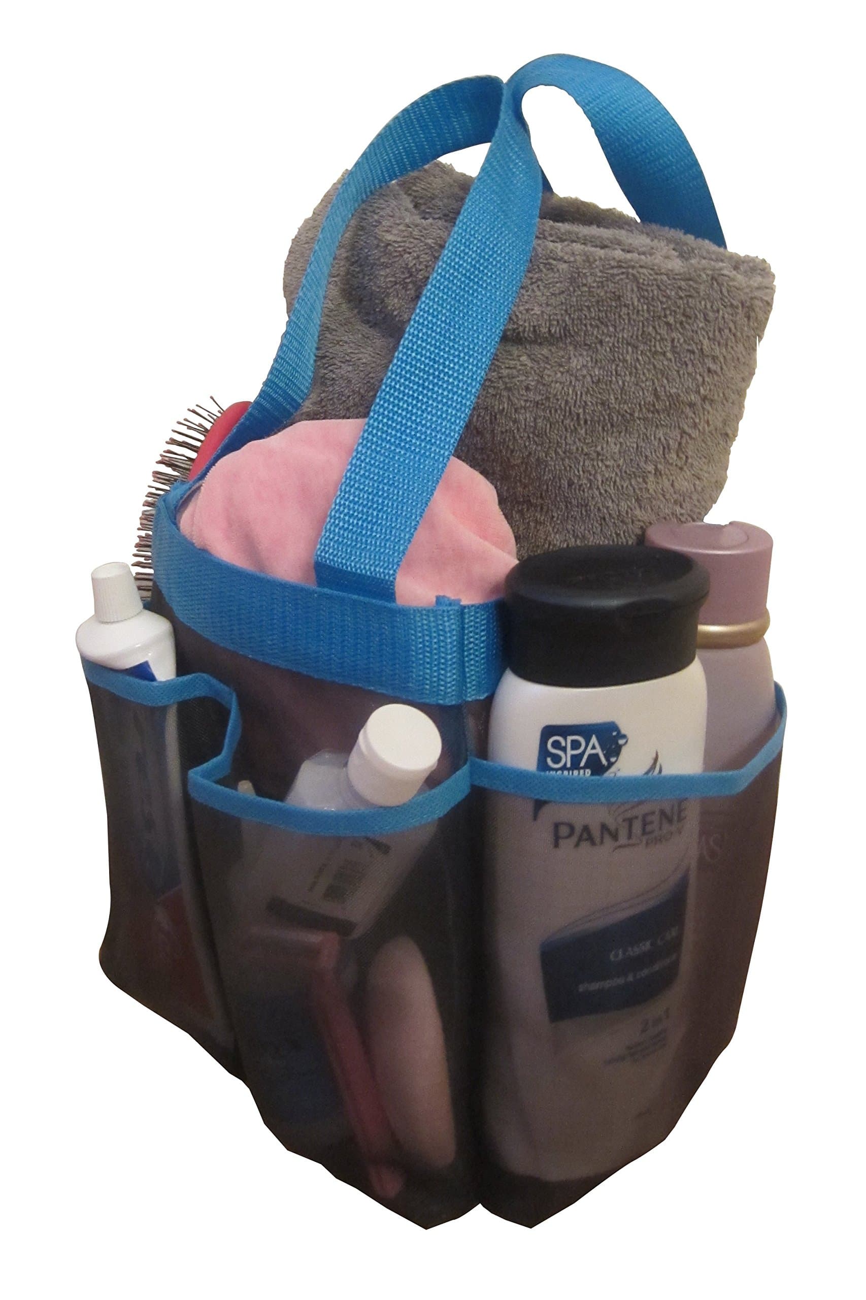 Rustproof Mesh Shower Caddy in Charcoal Gray and Turquoise Blue