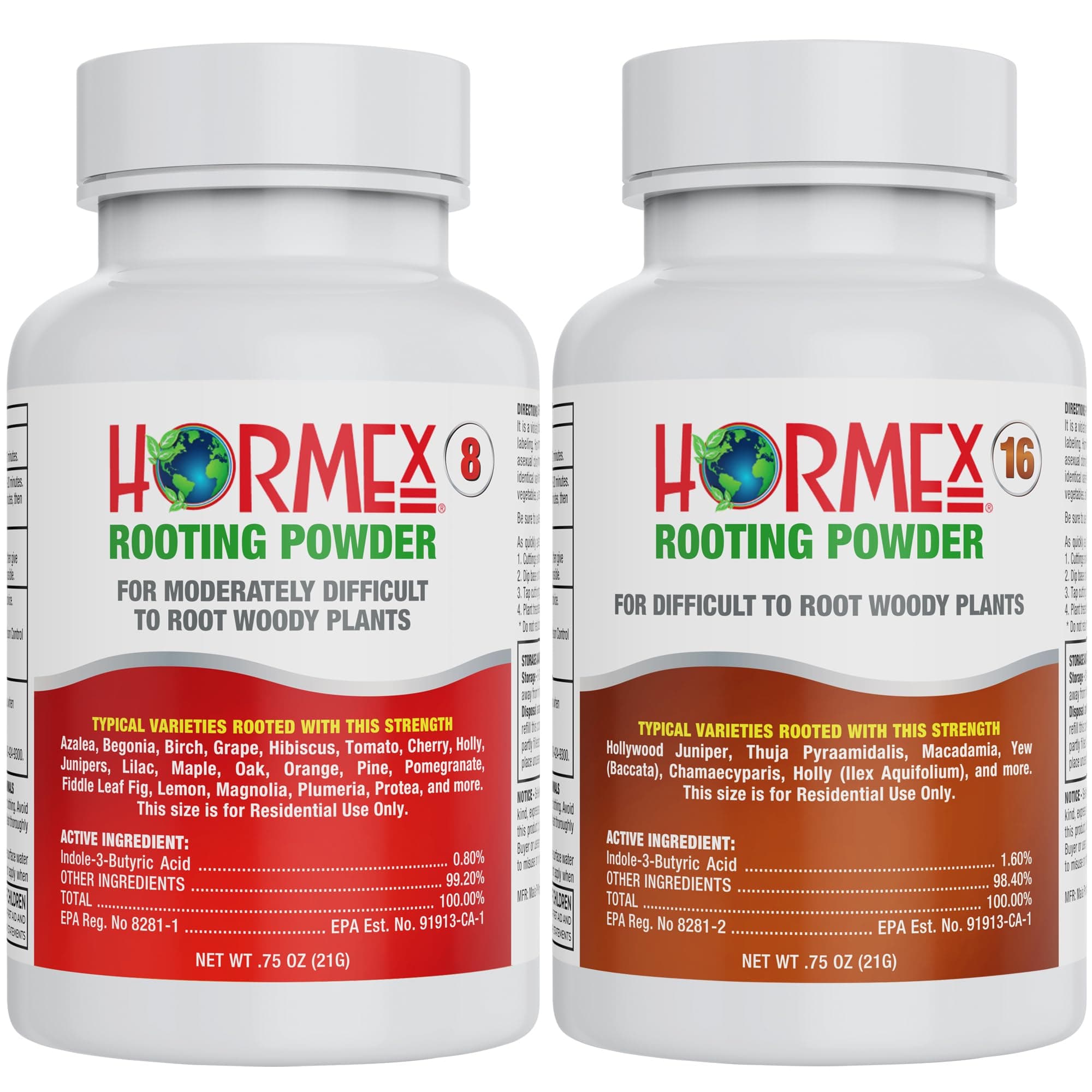 Hormex Rooting Hormone Powder #8 & #16 | for Moderately Difficult to Difficult to Root Plants | IBA Rooting Powder Compound for Strong & Healthy Roots
