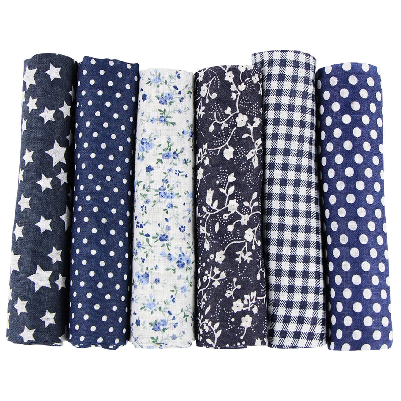 UOOOM 6pcs 50 x 50cm Patchwork Cotton Fabric DIY Handmade Sewing Quilting Fabric Different Designs (Tone-Navyblue)