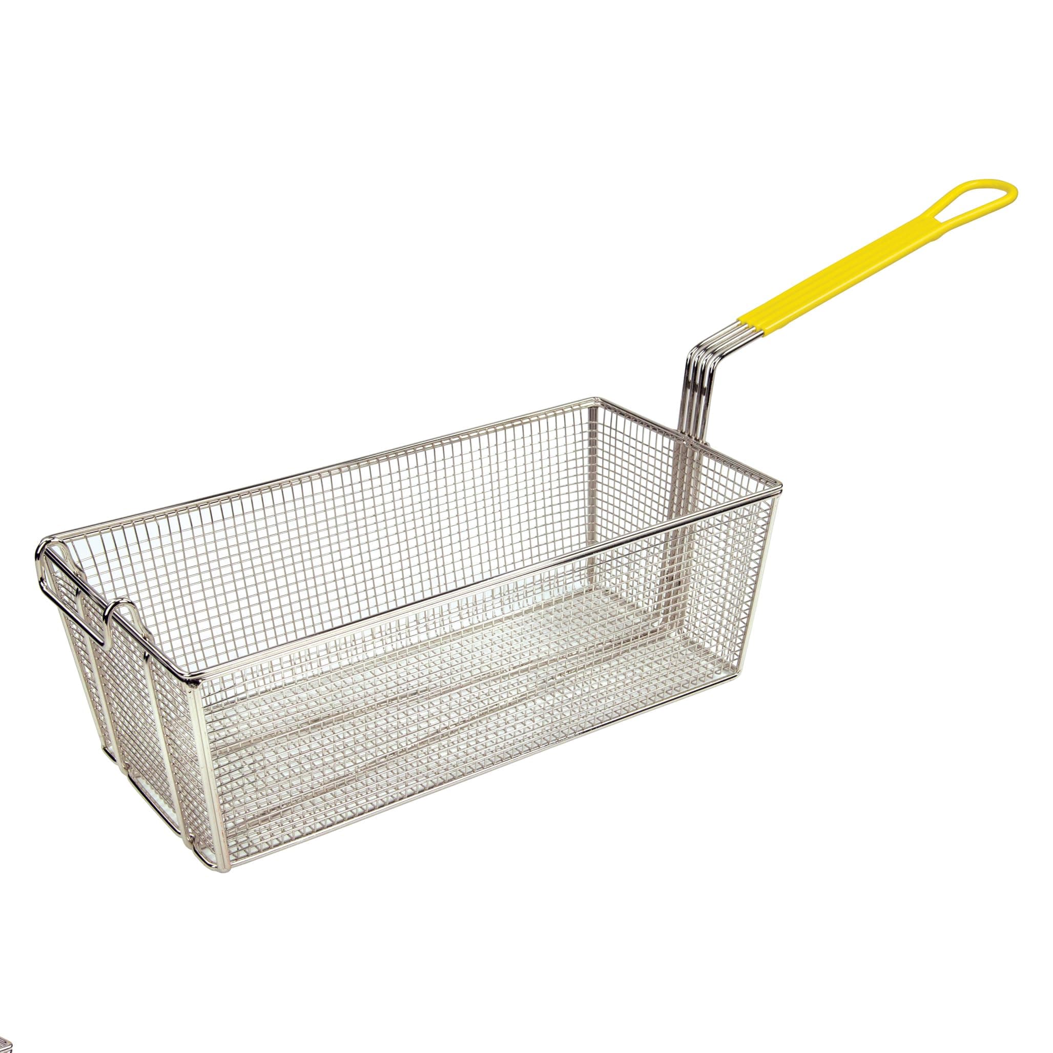 Winco FB-40 Fry Basket with Yellow Handle Medium, 17" x 8.5" x 6"